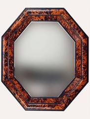 Large Flemish Style Octagonal Faux Tortoiseshell and Ebonized Mirror