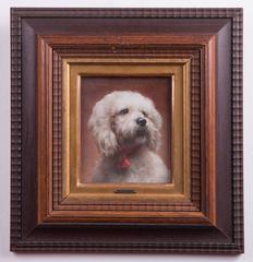Poodle with Red Collar Austria, Painting by Carl Reichert, Austria, circa 1910