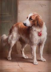 Saint Bernard with Red Collar by Carl Reichert, Austria, circa 1900