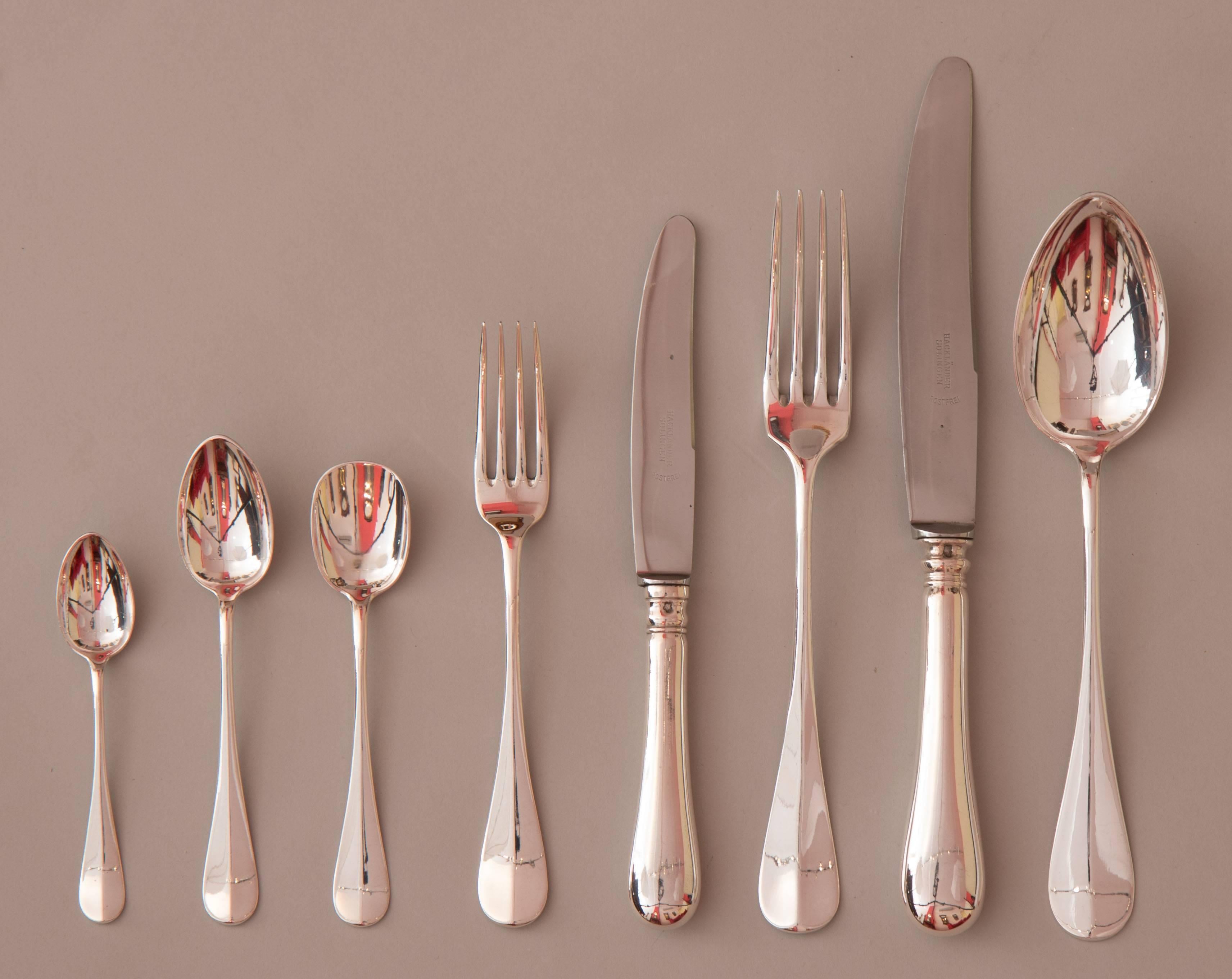 Modern Viennese Silver Flatware Service for 12 with Canteen, 120 Pieces, circa 1900 For Sale