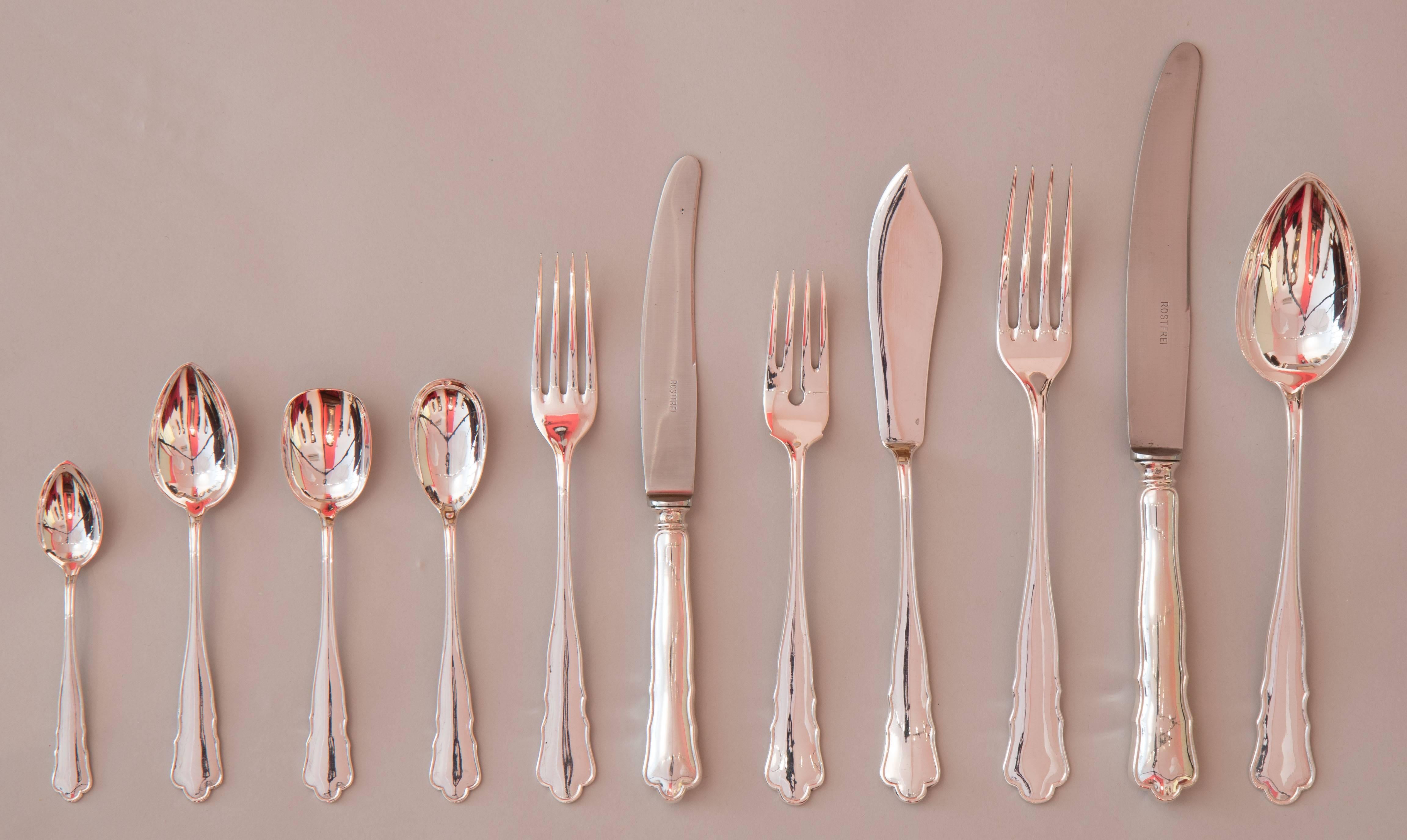 Modern Viennese Silver-Flatware Service for 12 Incl. 214 Pieces and Original Canteen For Sale