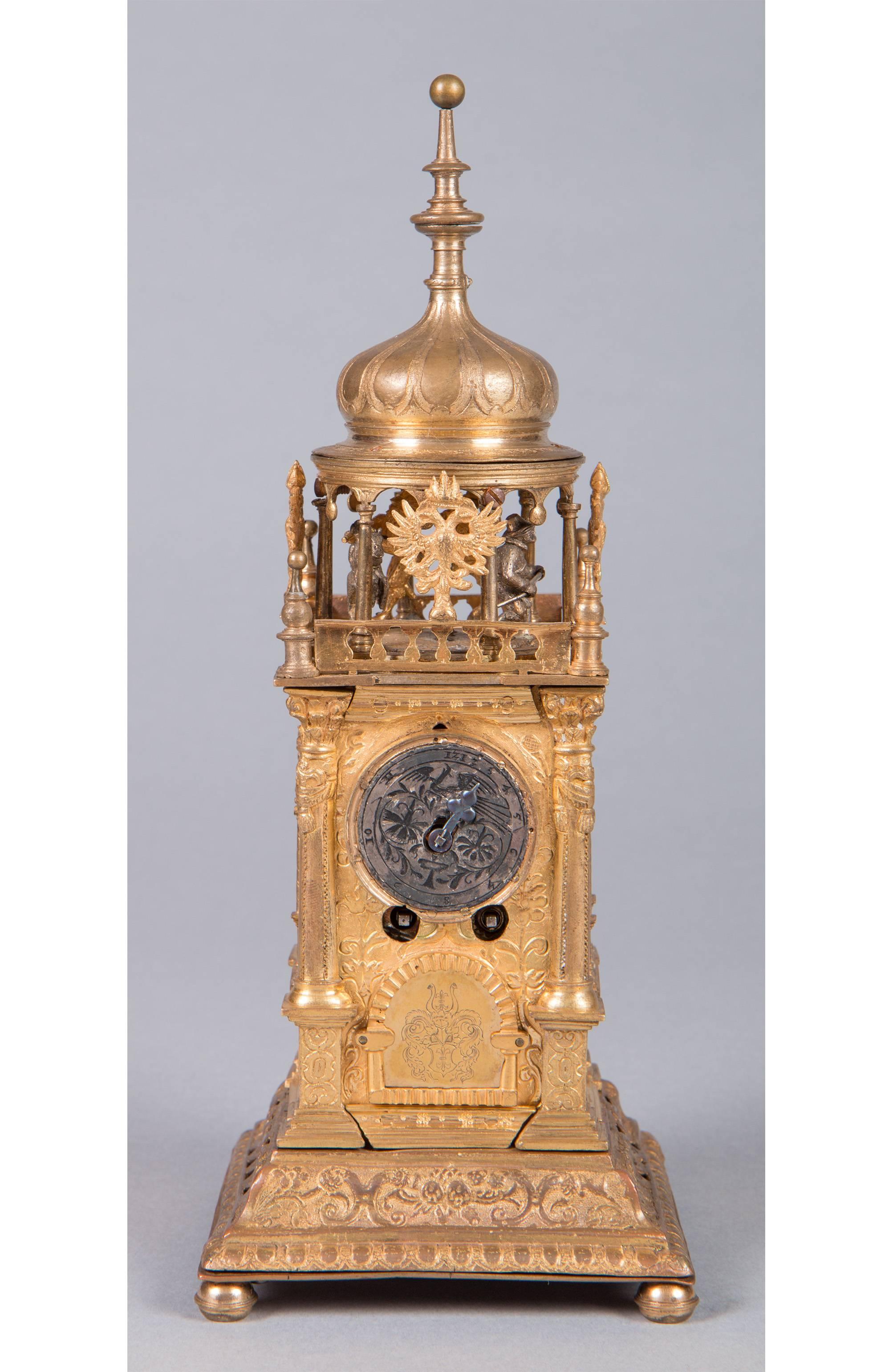 Early 17th Century Gilt Brass Table Clock, Augsburg ‘South Germany’, circa 1600 In Excellent Condition For Sale In Vienna, AT