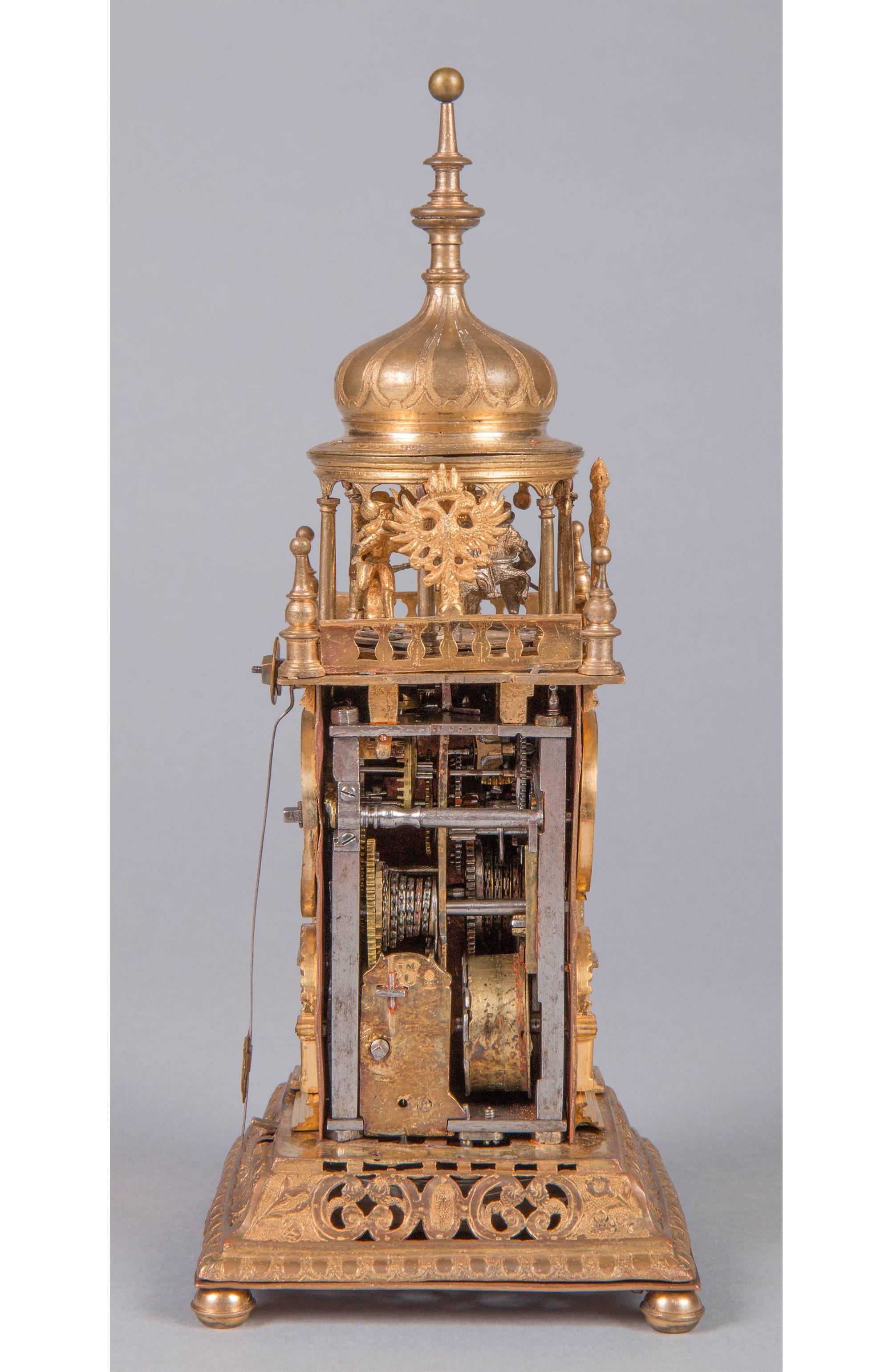 18th Century and Earlier Early 17th Century Gilt Brass Table Clock, Augsburg ‘South Germany’, circa 1600 For Sale