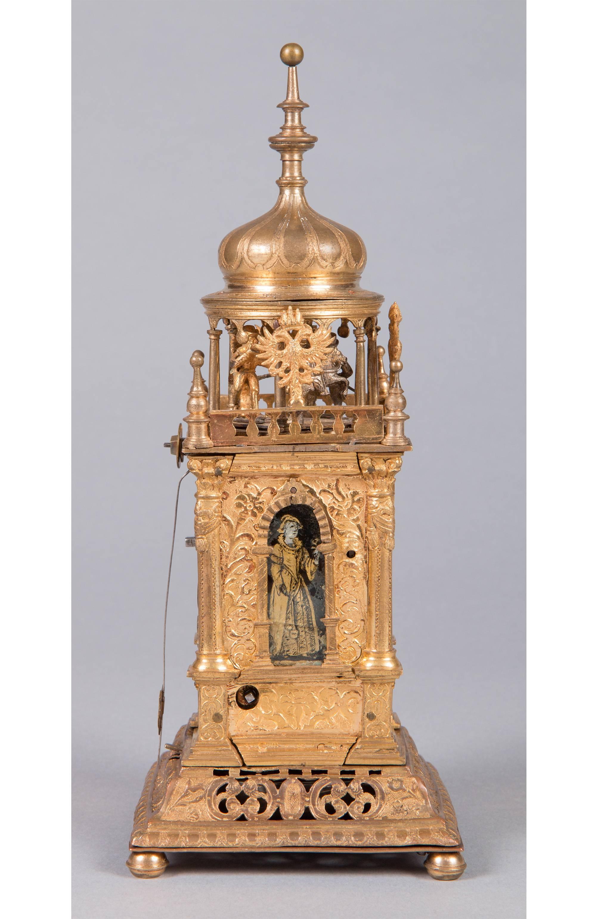 Renaissance Early 17th Century Gilt Brass Table Clock, Augsburg ‘South Germany’, circa 1600 For Sale