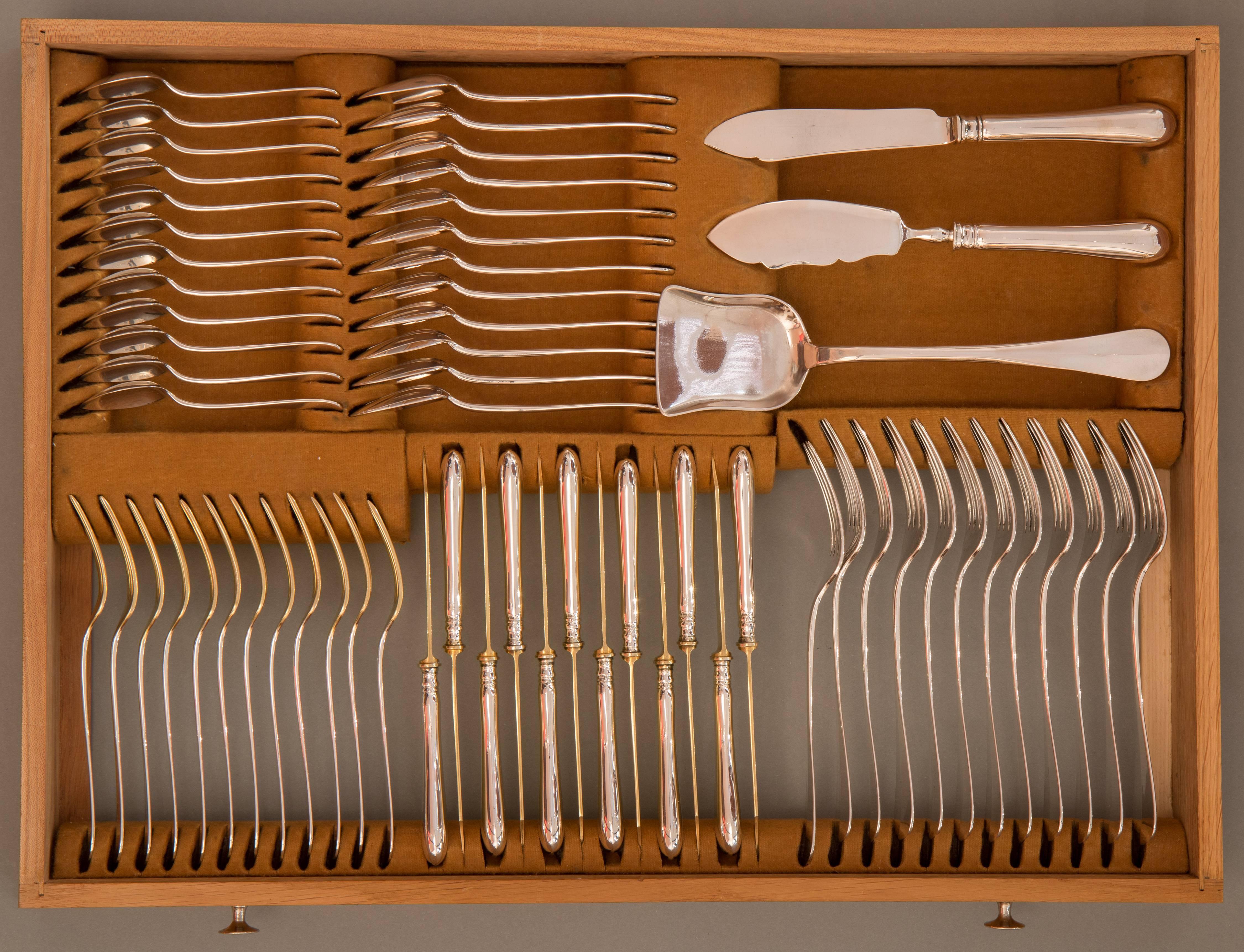 Early 20th Century Silver Flatware Service for Twelve by Alexander Sturm, Vienna, circa 1900 For Sale