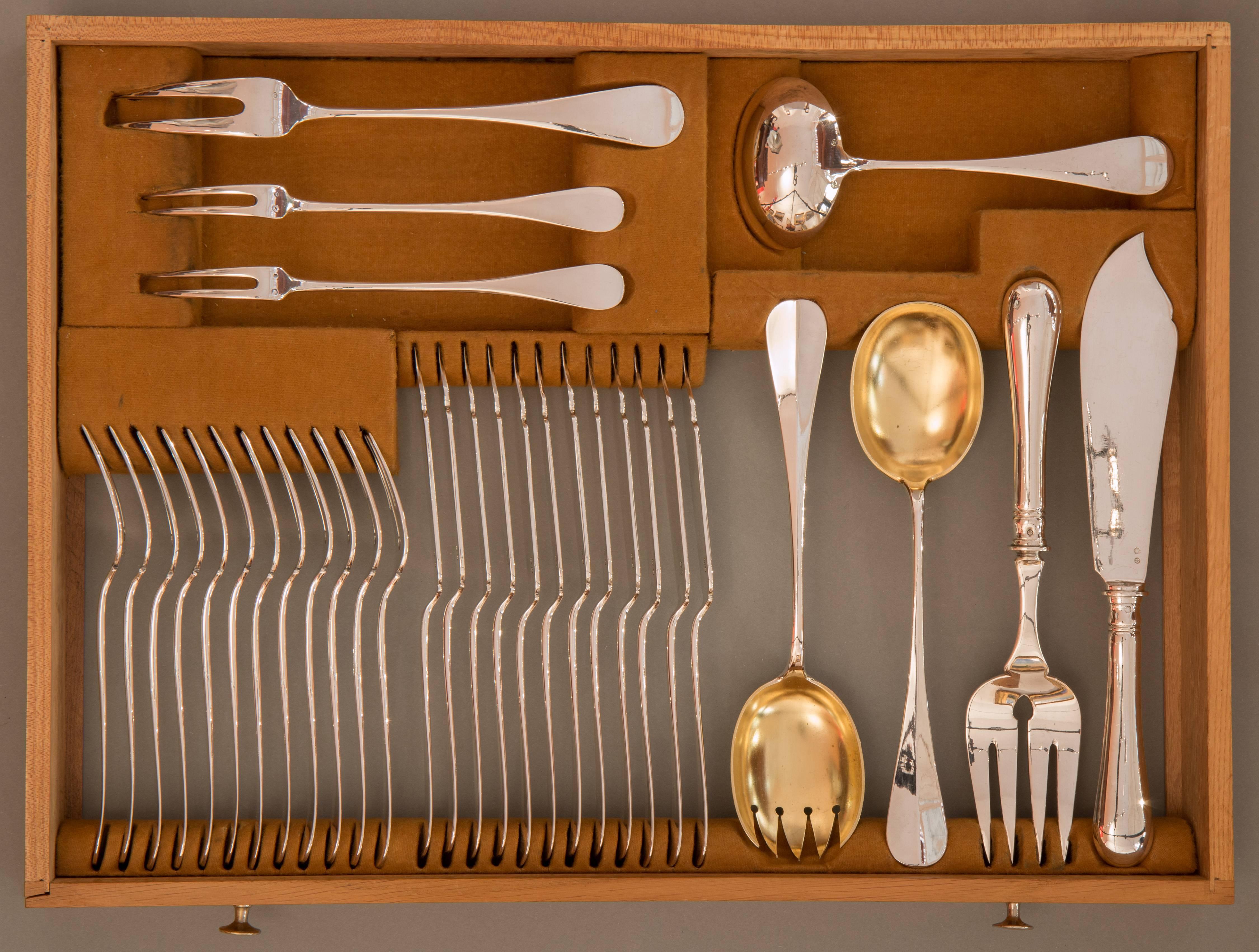 Austrian Silver Flatware Service for Twelve by Alexander Sturm, Vienna, circa 1900 For Sale