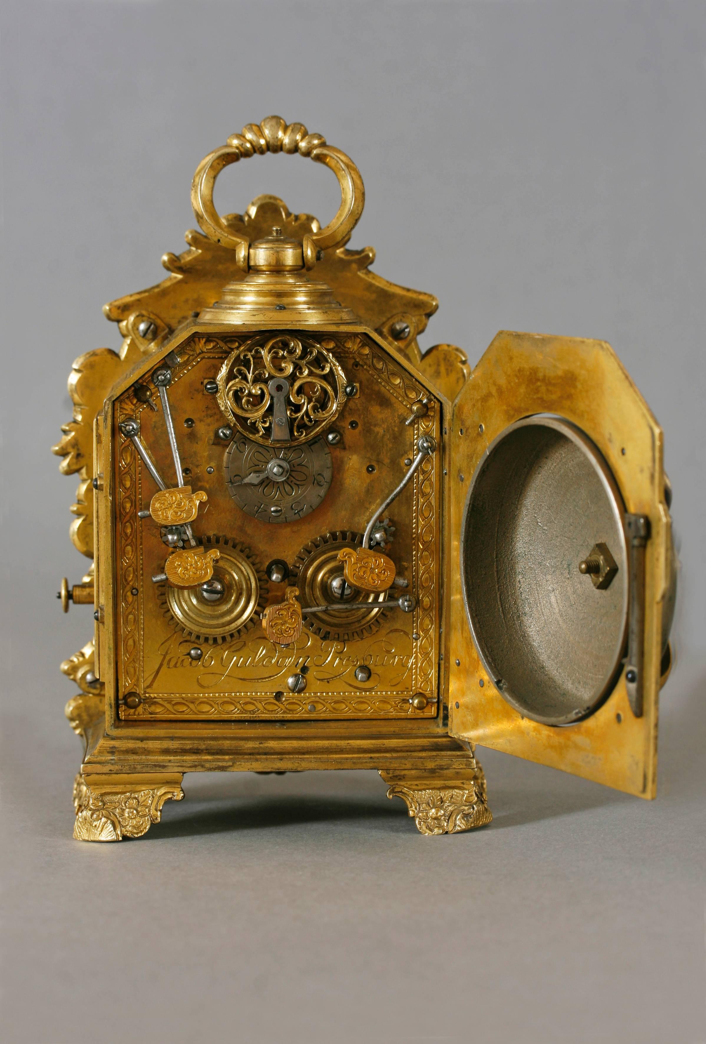 Slovak Baroque Carriage Clock by Jacob Guldan, Bratislava circa 1740-1750 For Sale