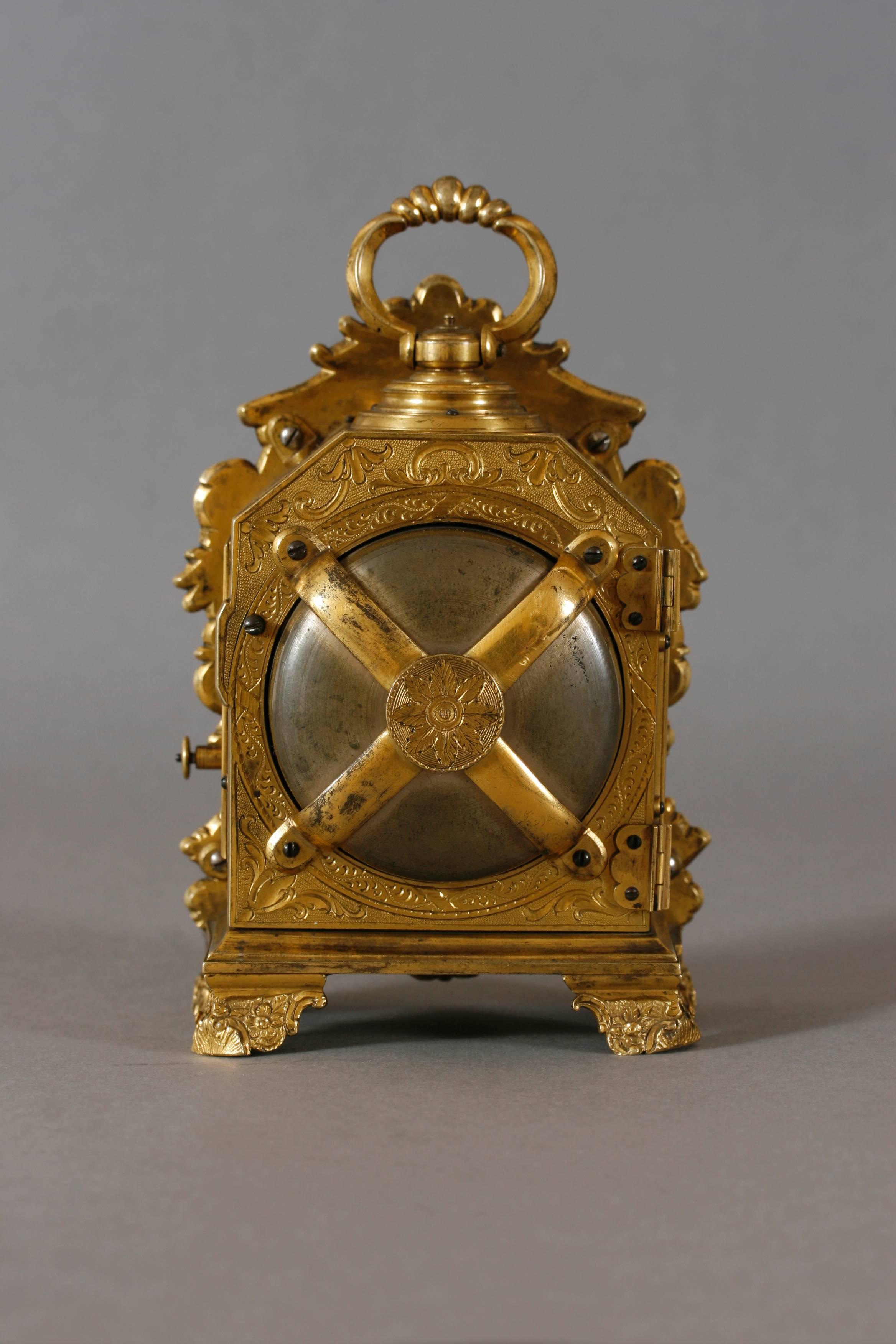 Gilt Baroque Carriage Clock by Jacob Guldan, Bratislava circa 1740-1750 For Sale