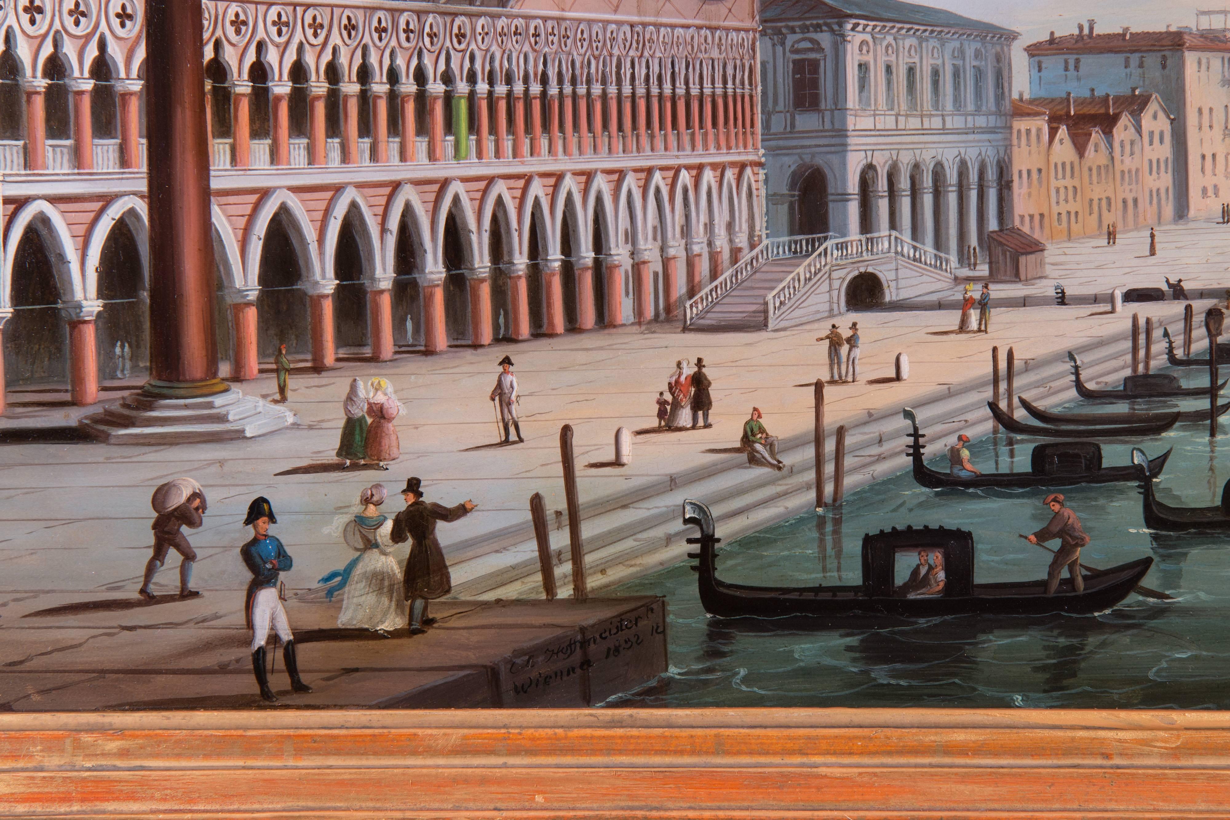 Biedermeier Picture Clock with View of Venice by Carl Ludwig Hoffmeister, Vienna, 1832 For Sale