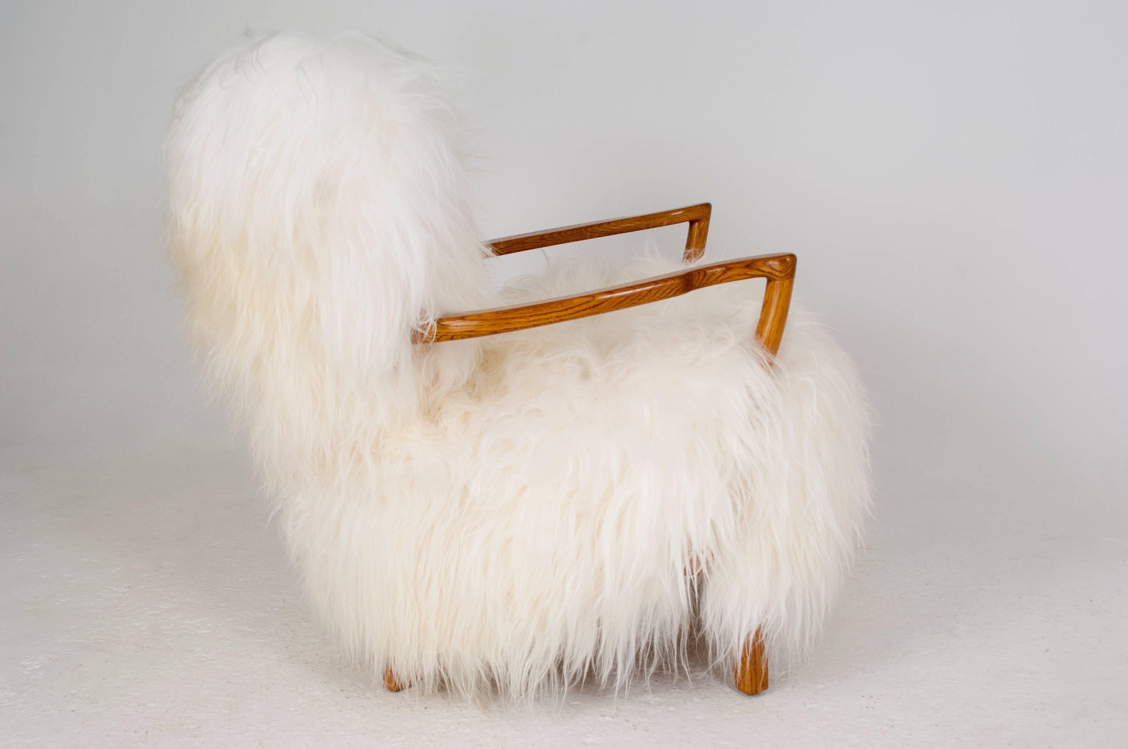 20th Century Fritz Schlegel (attributed) Pair of Easy Chairs in sheepskin and oak For Sale