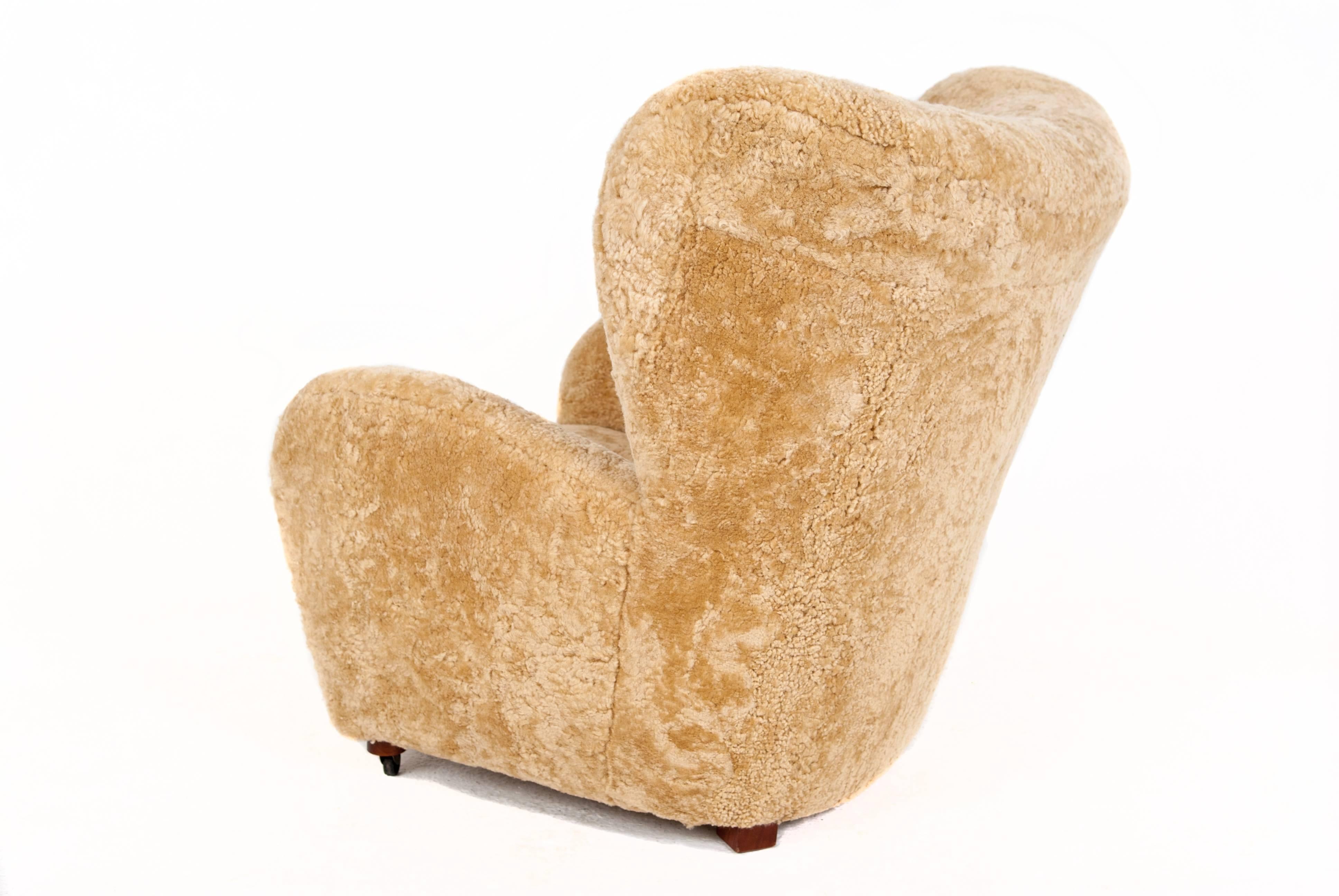 Danish Flemming Lassen Attributed Sheepskin Easy Chair For Sale