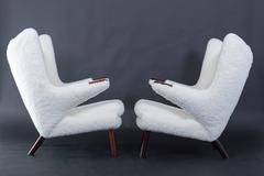 Hans J. Wegner Pair of Papa Bear in Rosewood, Teak and Sheepskin