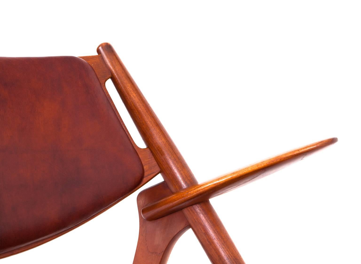 Leather Hans Wegner Sawbuck Easy Chair For Sale