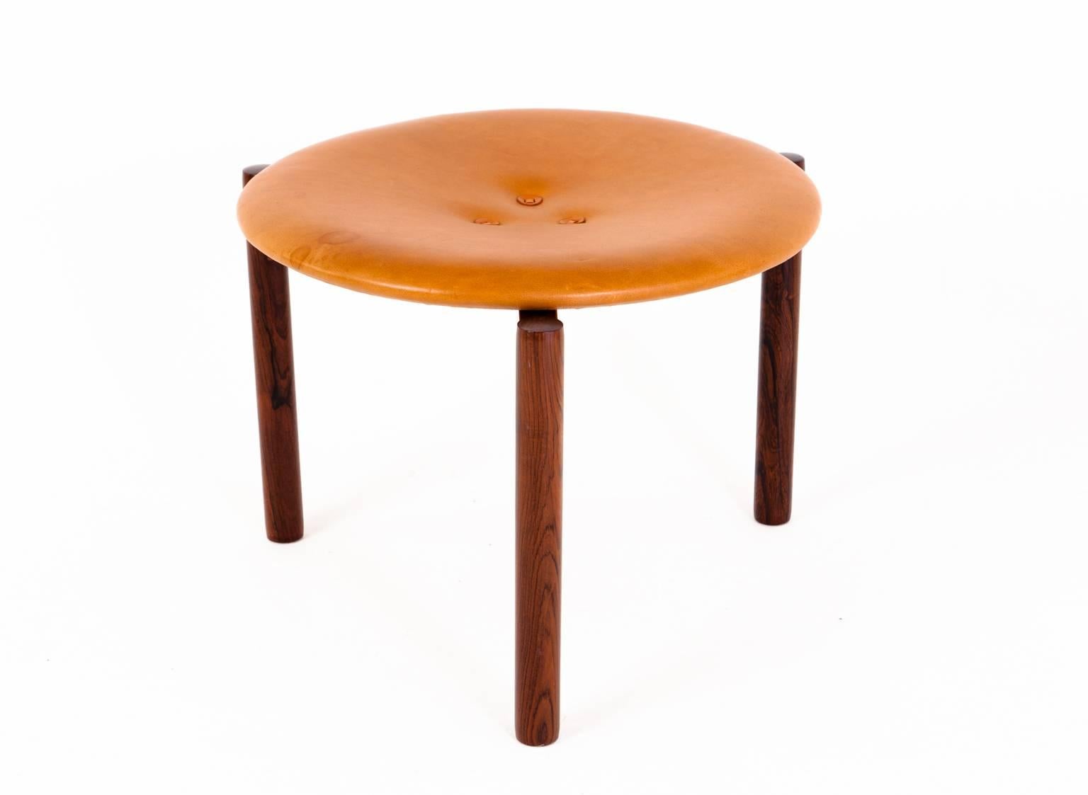 Swedish Uno & Östen Kristiansson Set of Three Rosewood and Leather Stools For Sale