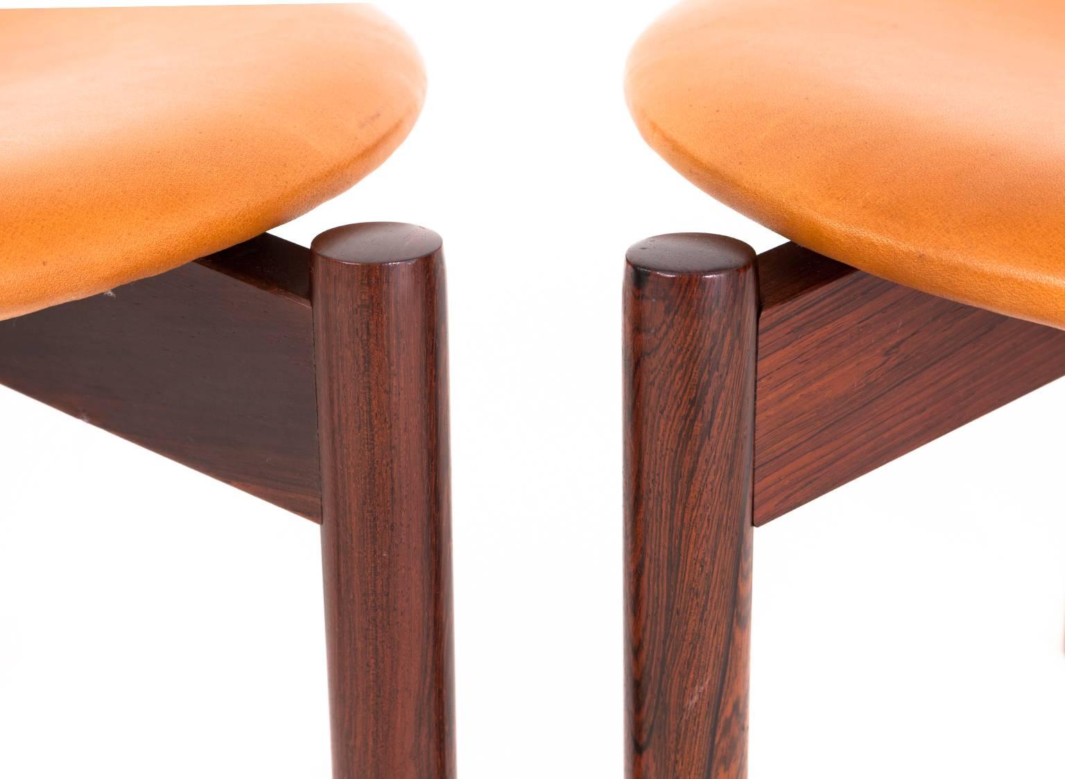 Uno & Östen Kristiansson Set of Three Rosewood and Leather Stools For Sale 1