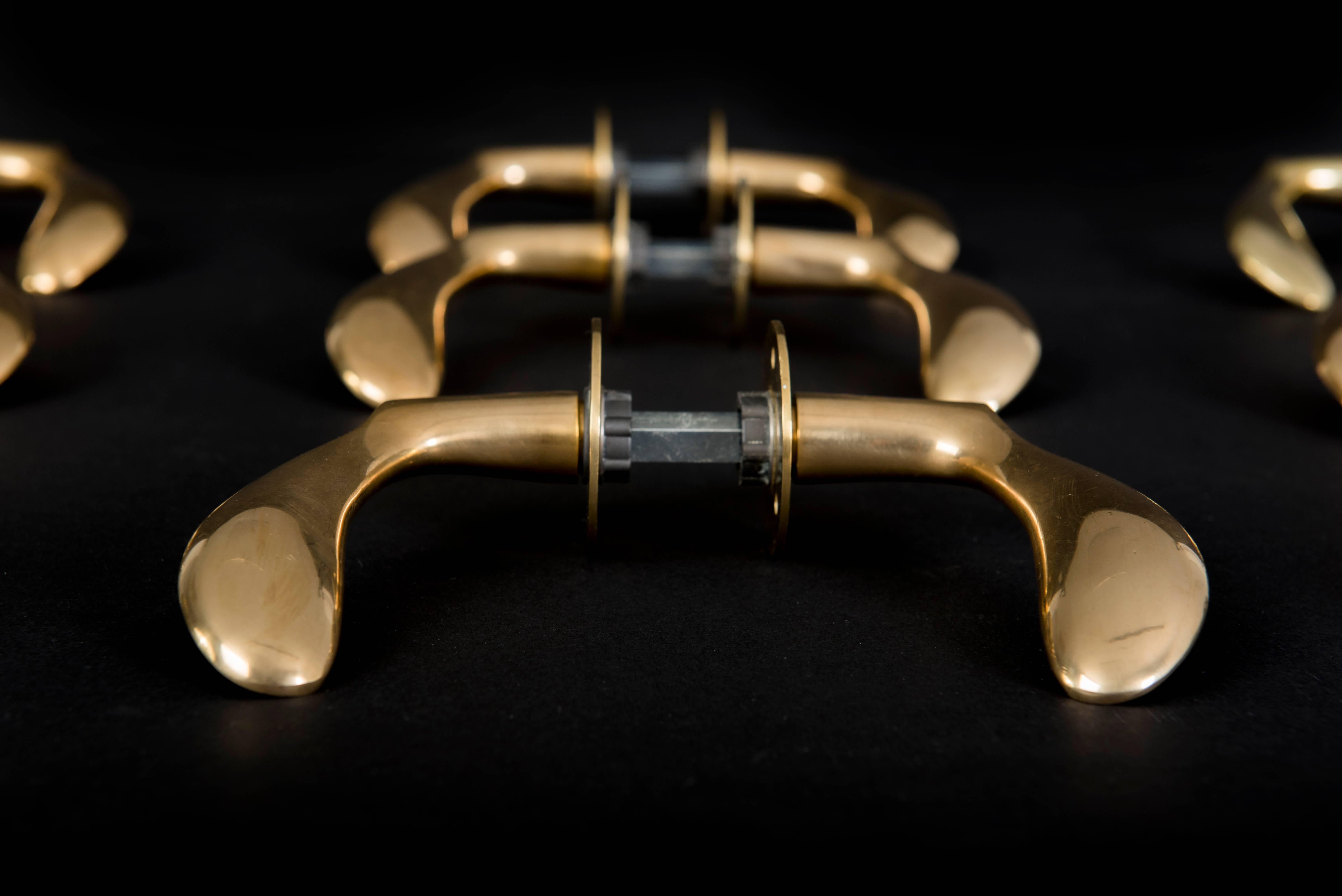 20th Century Arne Jacobsen Set of 12 Brass Door Handles For Sale