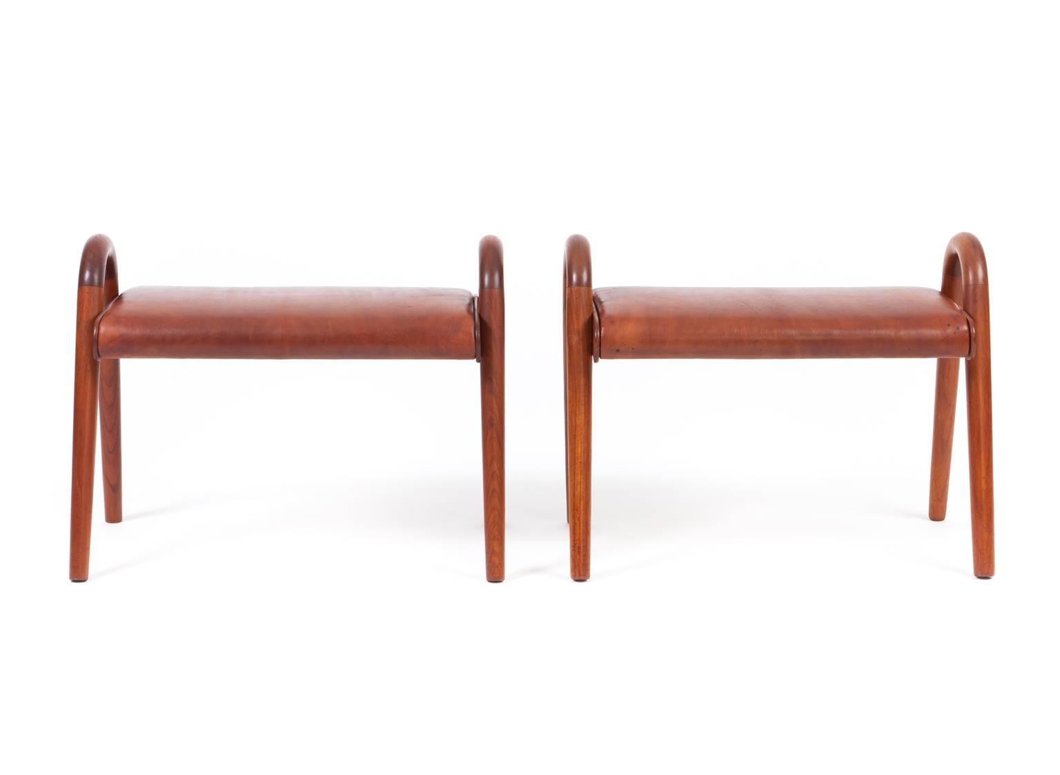 Vilhelm Lauritzen

Pair of teak stools with cognac colored Niger leather

Designed, circa 1940

Manufactured by Fritz Hansen.