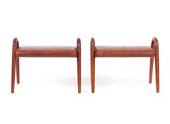 Vilhelm Lauritzen Pair of Teak Stools with Leather Seat