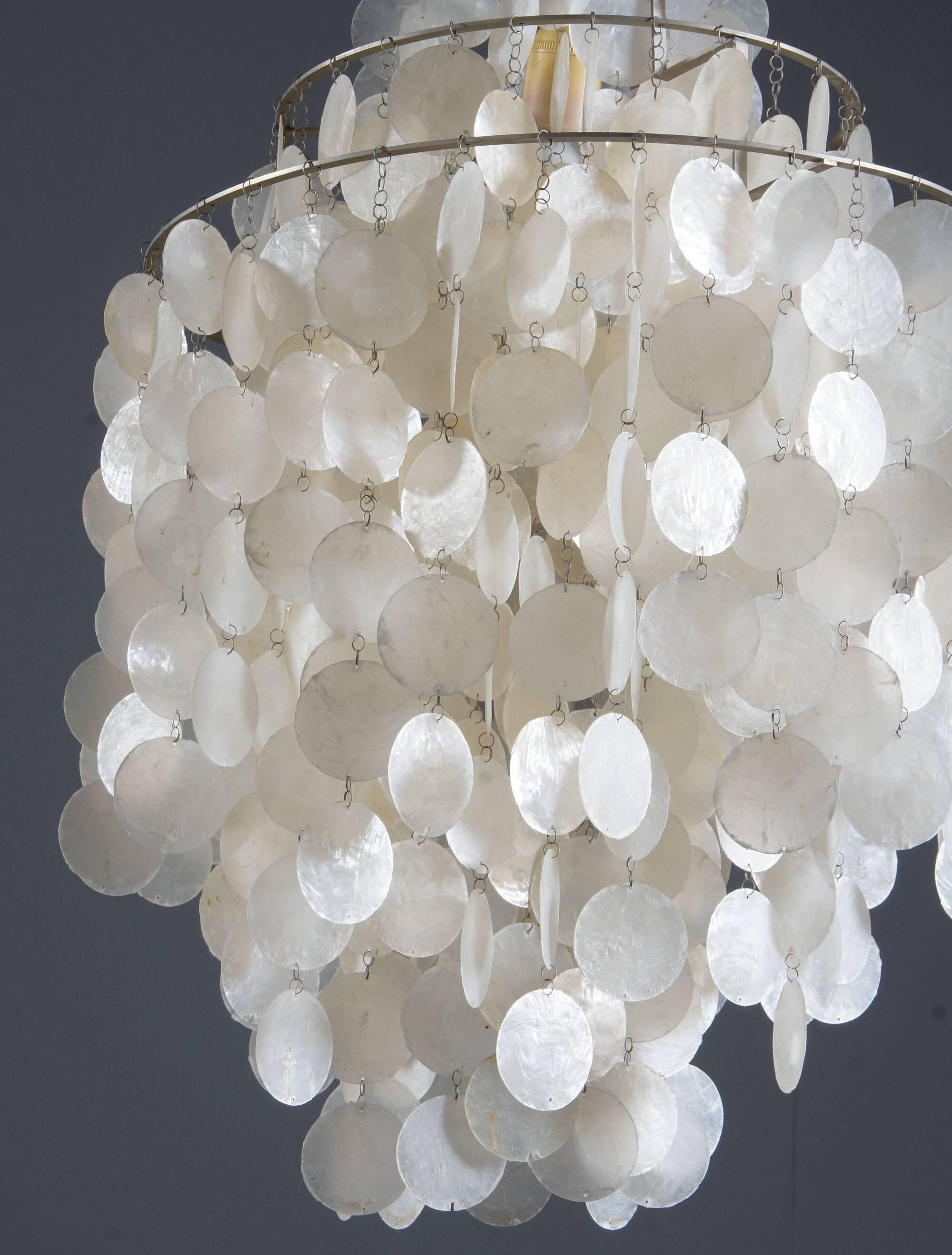 Original 1964 thin capize shell chandelier designed by Verner Panton for Luber, Switzerland.