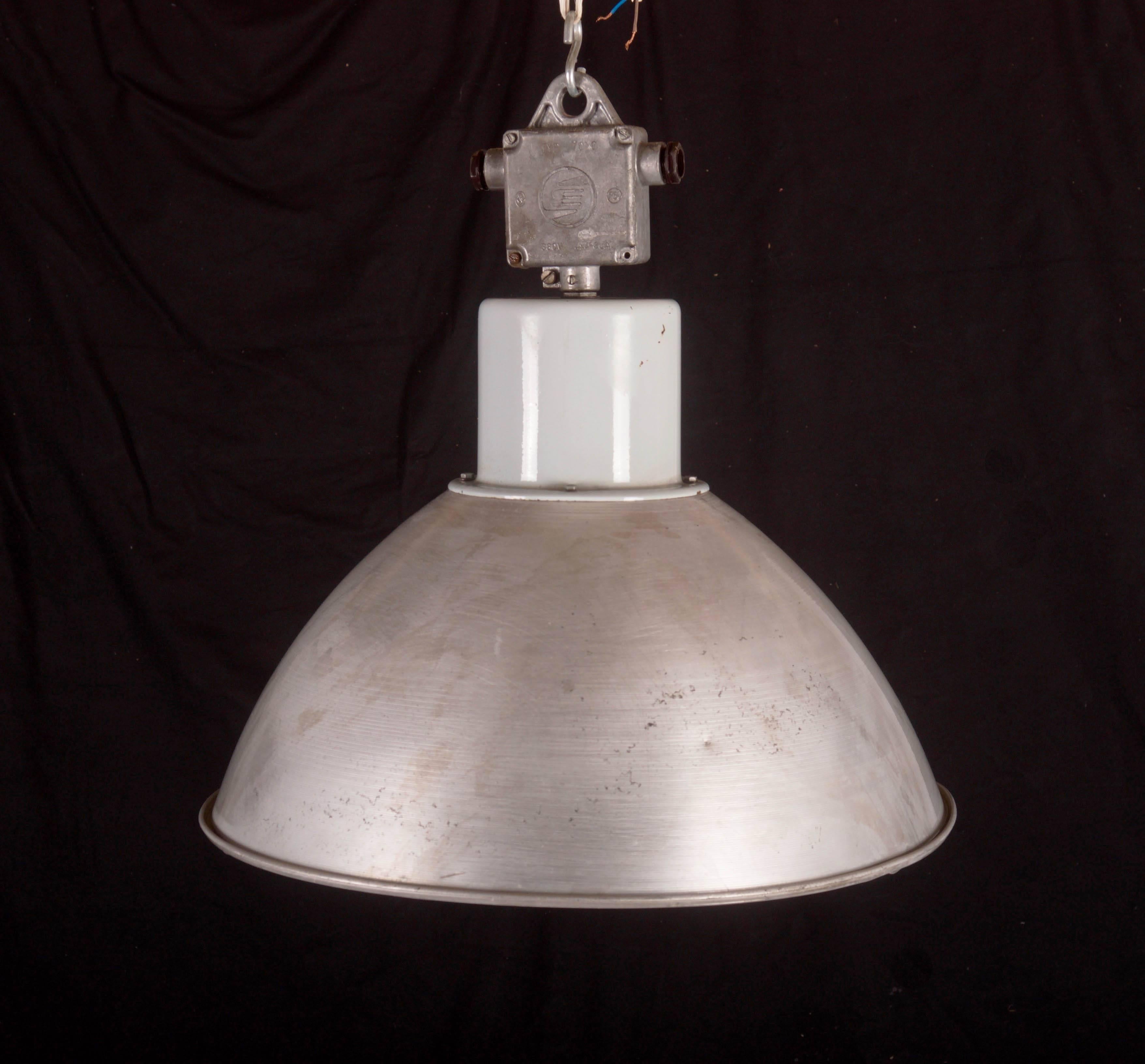 Mid-20th Century Large Gray Czech Factory, Industrial Pendant Lamp For Sale