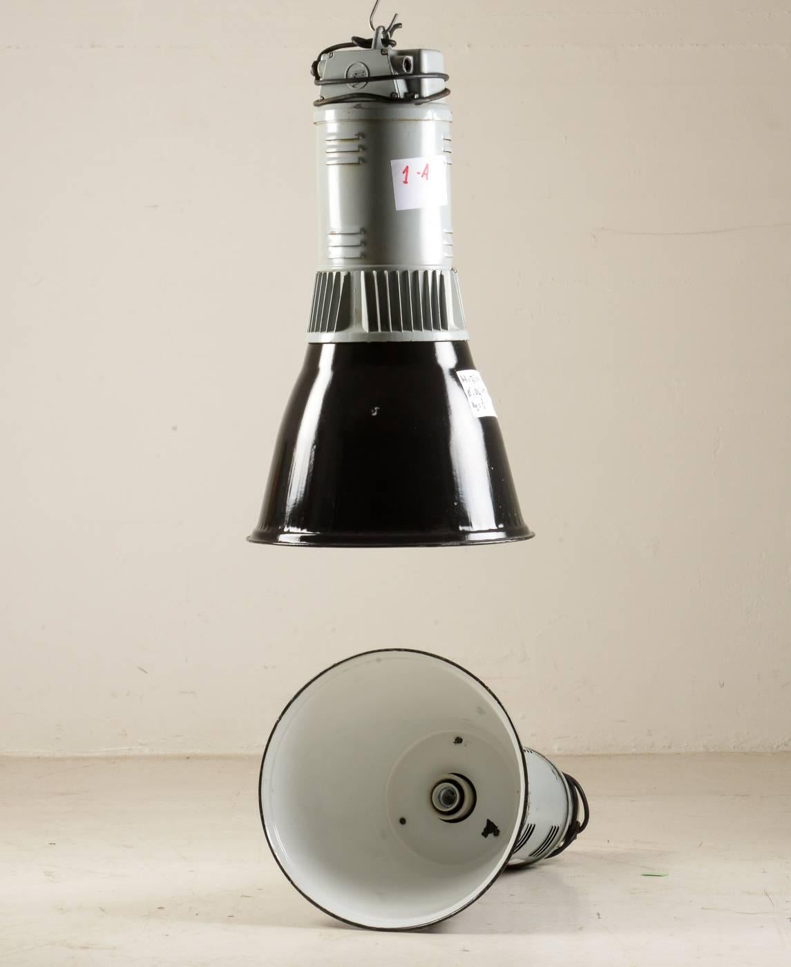 Mid-20th Century Large Black and Gray Czech Factory, Industrial Pendant Lamp For Sale