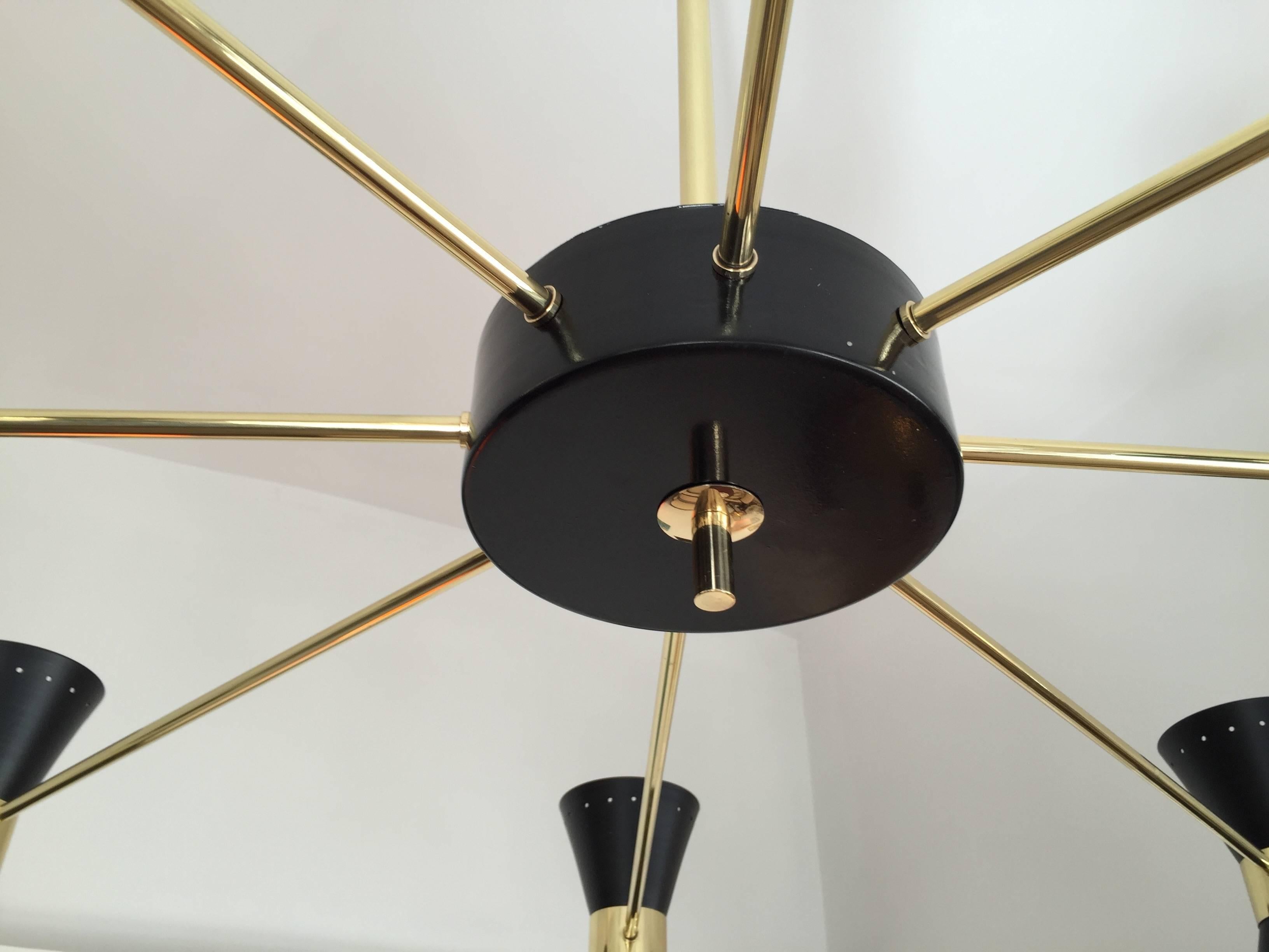 Mid-Century Modern Rare Large Double Coned Mid-Century Chandelier in the Art of Stilnovo For Sale