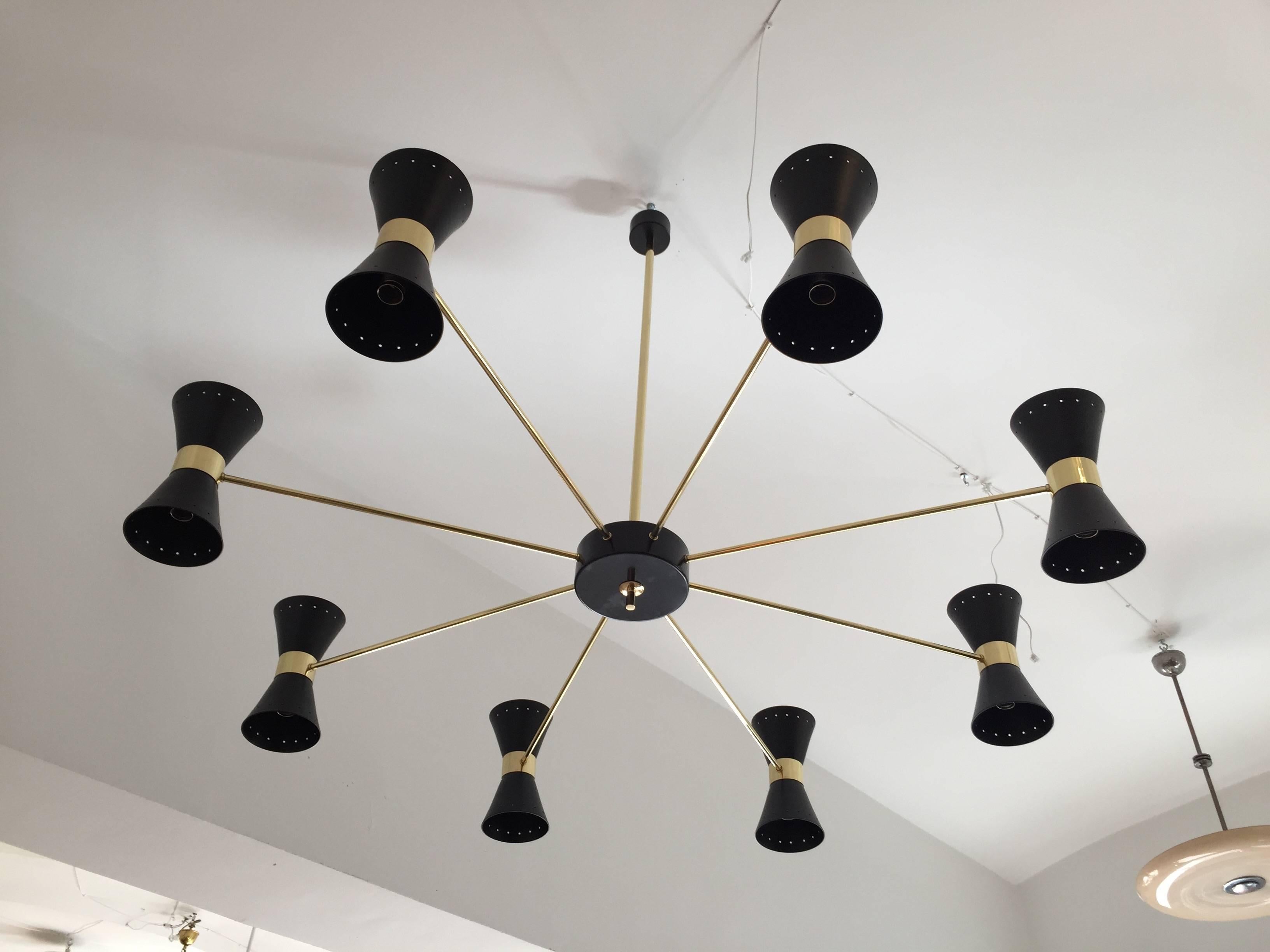 Italian Rare Large Double Coned Mid-Century Chandelier in the Art of Stilnovo For Sale