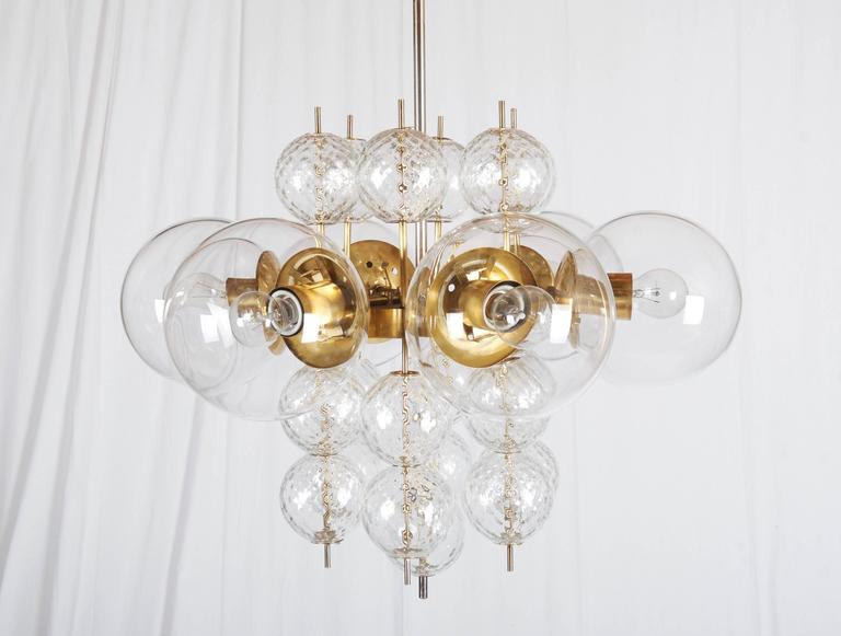 Stunning Large Brass Chandelier with Crystal Globes at 1stDibs