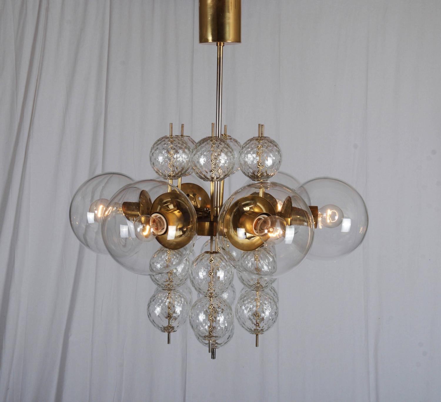 Stunning Large Brass Chandelier with Crystal Globes For Sale at 1stdibs