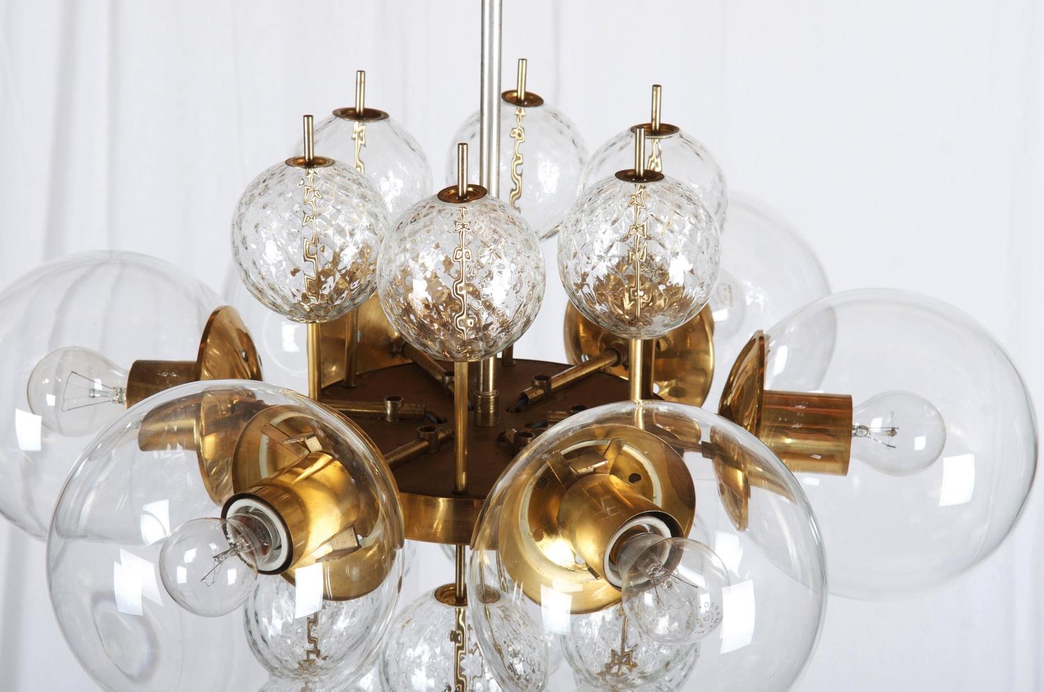 Stunning Large Brass Chandelier with Crystal Globes For Sale at 1stdibs