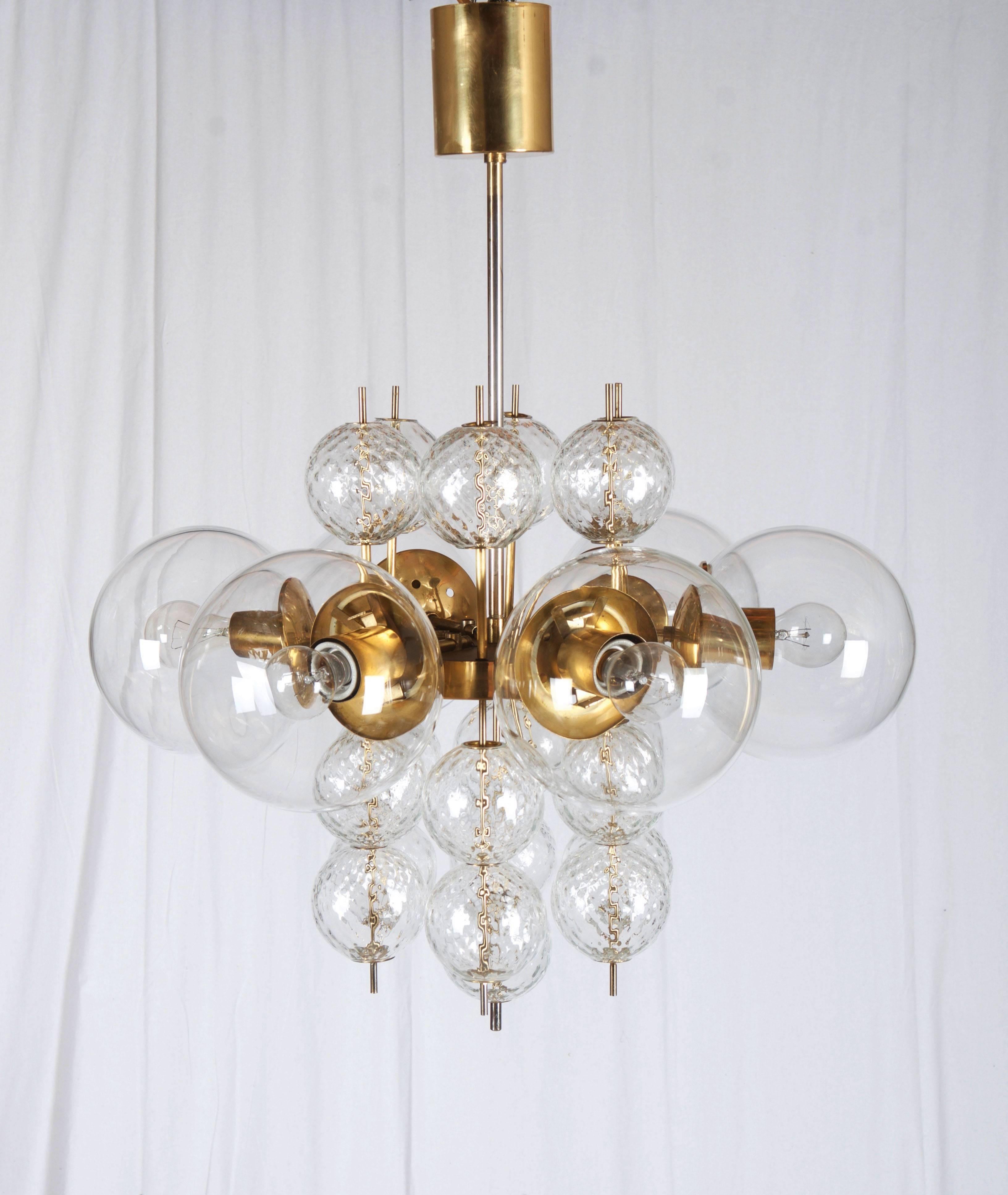 Stunning Large Brass Chandelier with Crystal Globes 1