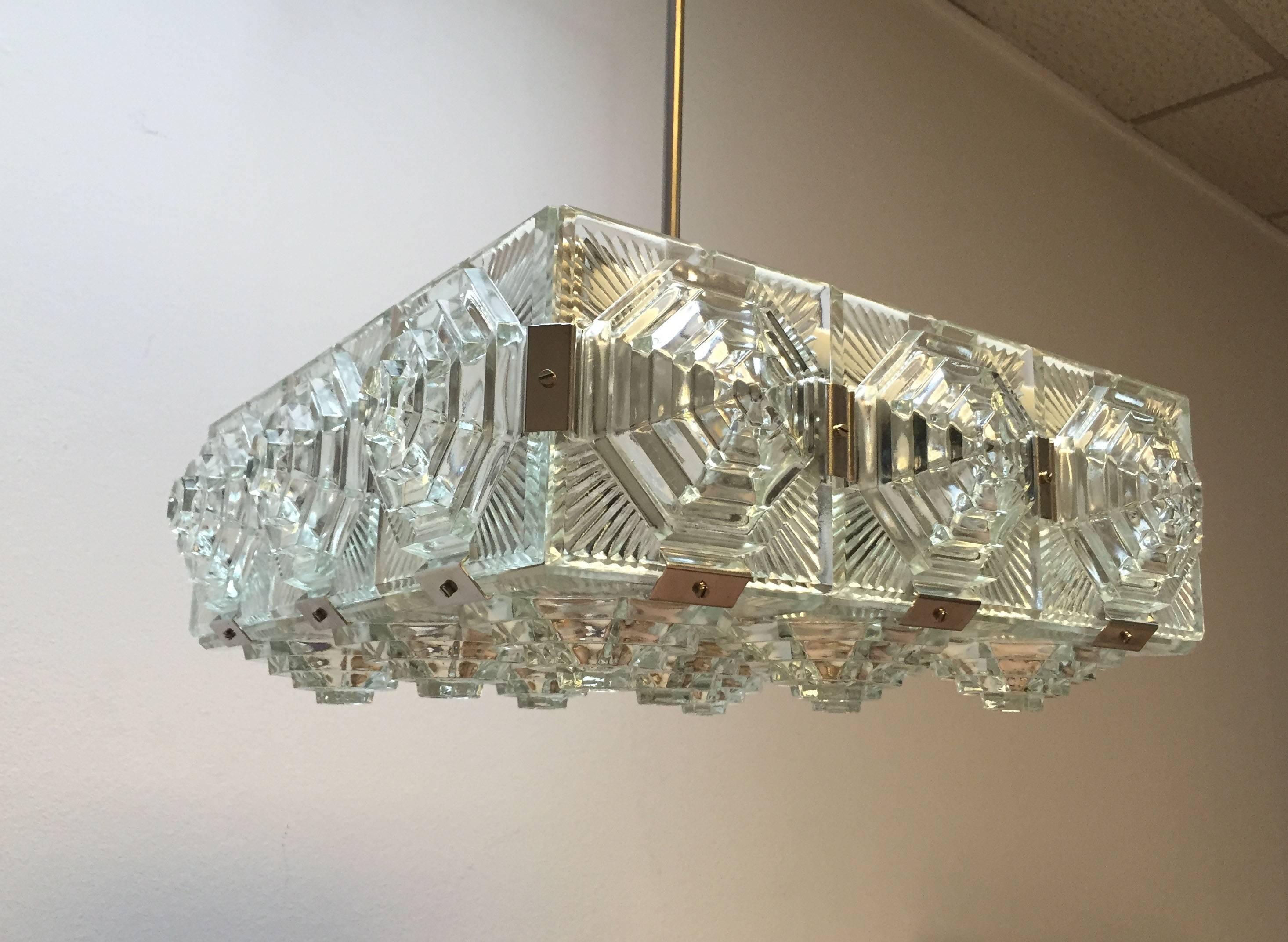 Glass Mid-Century Modernist Chandelier in the Style of Kalmar For Sale