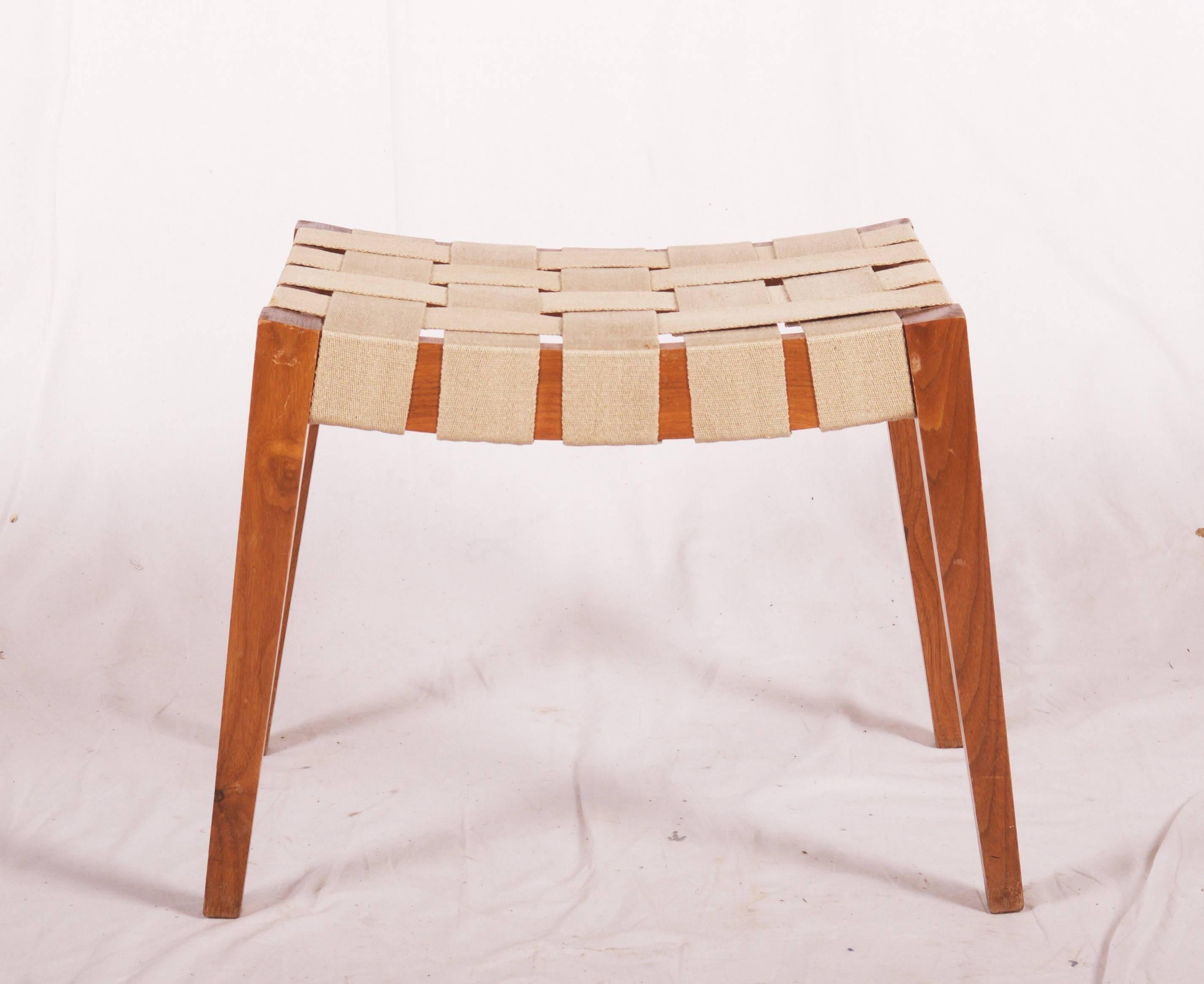 European Wooden Stool with Jute Belts For Sale