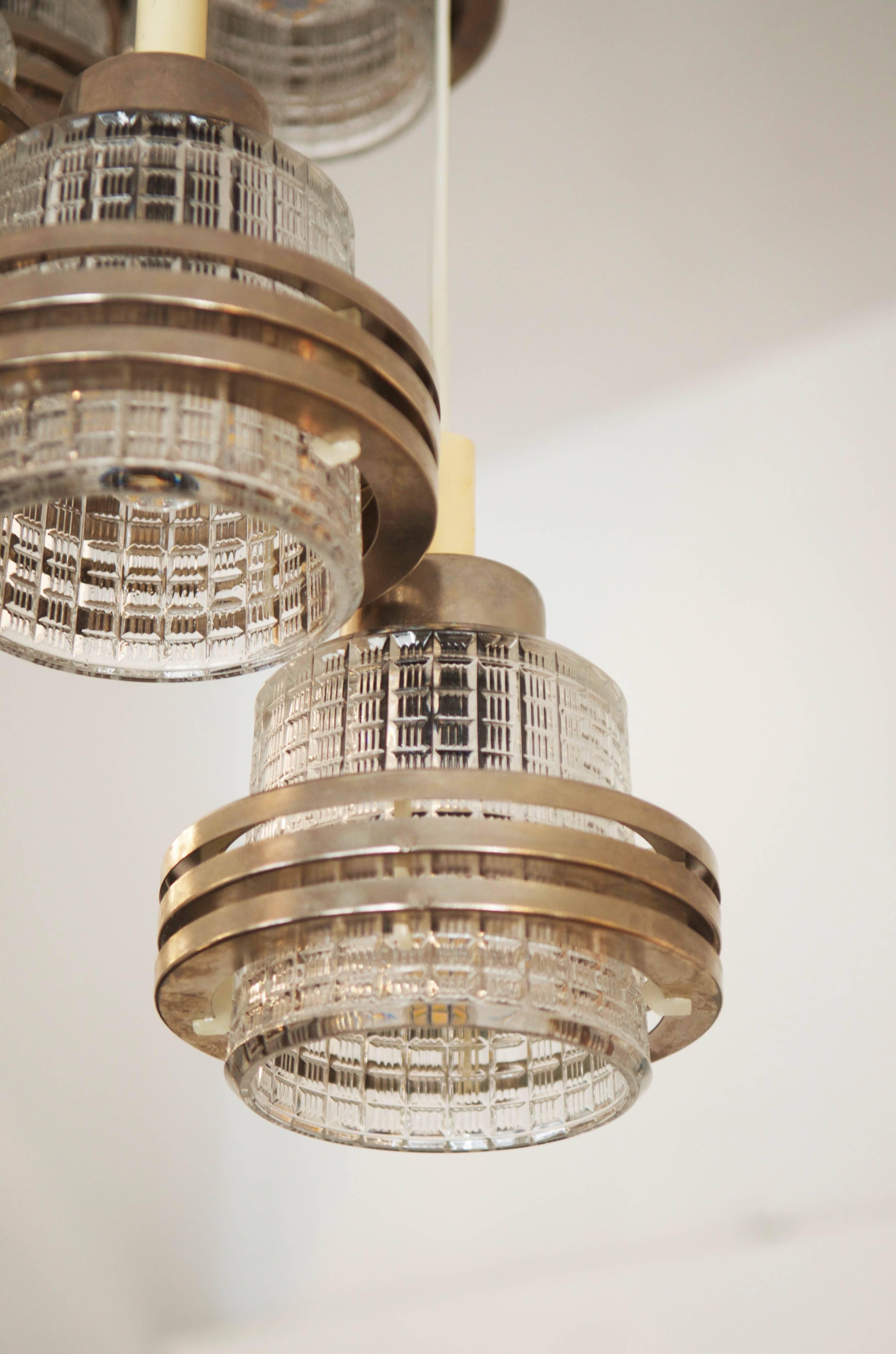 Pressed Mid-Century Cascading Chandelier For Sale