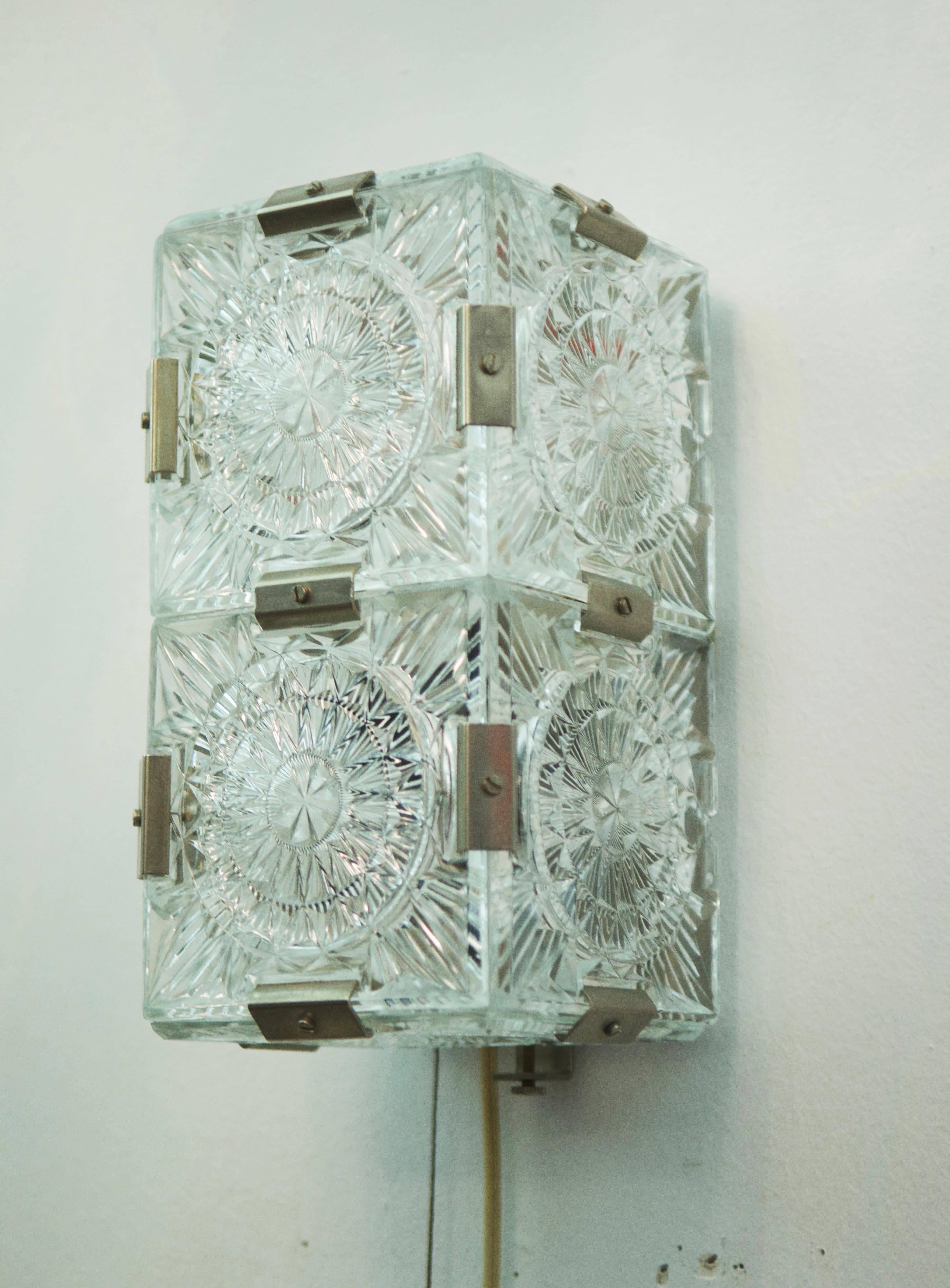 Mid-20th Century Midcentury Pressed Glass Sconce, Wall Light For Sale