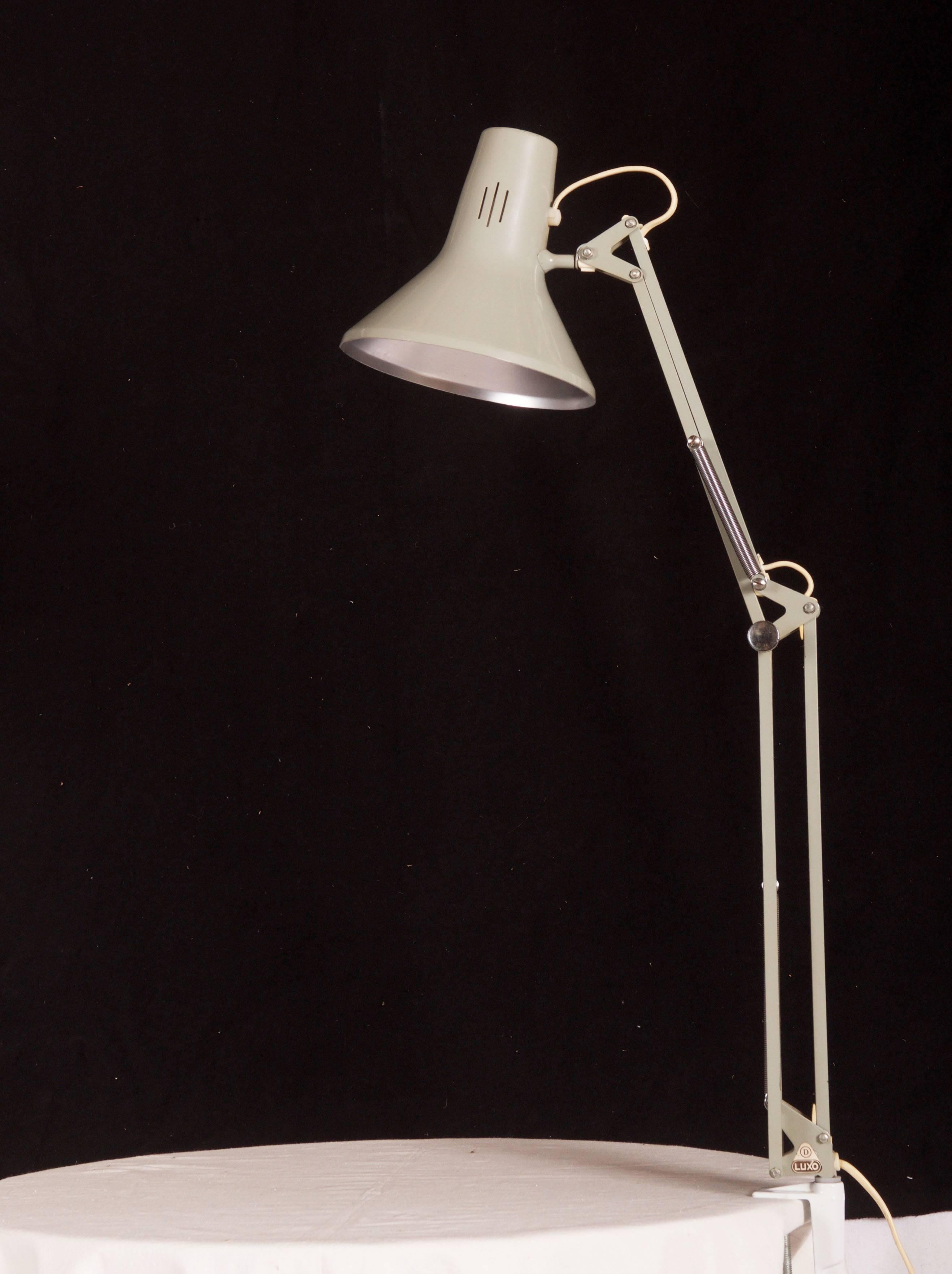 Small Grey Desk, Table Lamp by Luxo In Excellent Condition For Sale In Vienna, AT