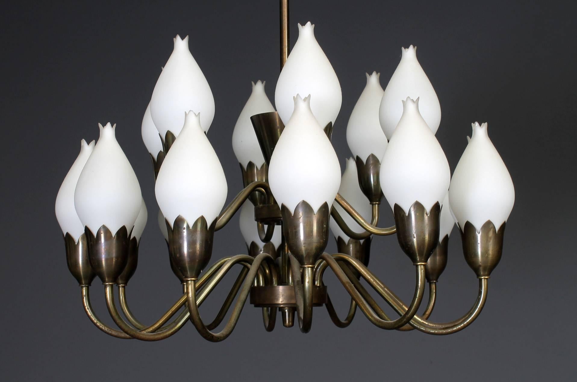 Scandinavian Modern Beautiful Large Chandelier by Fog & Mørup with Hand Blow Glass Tulips