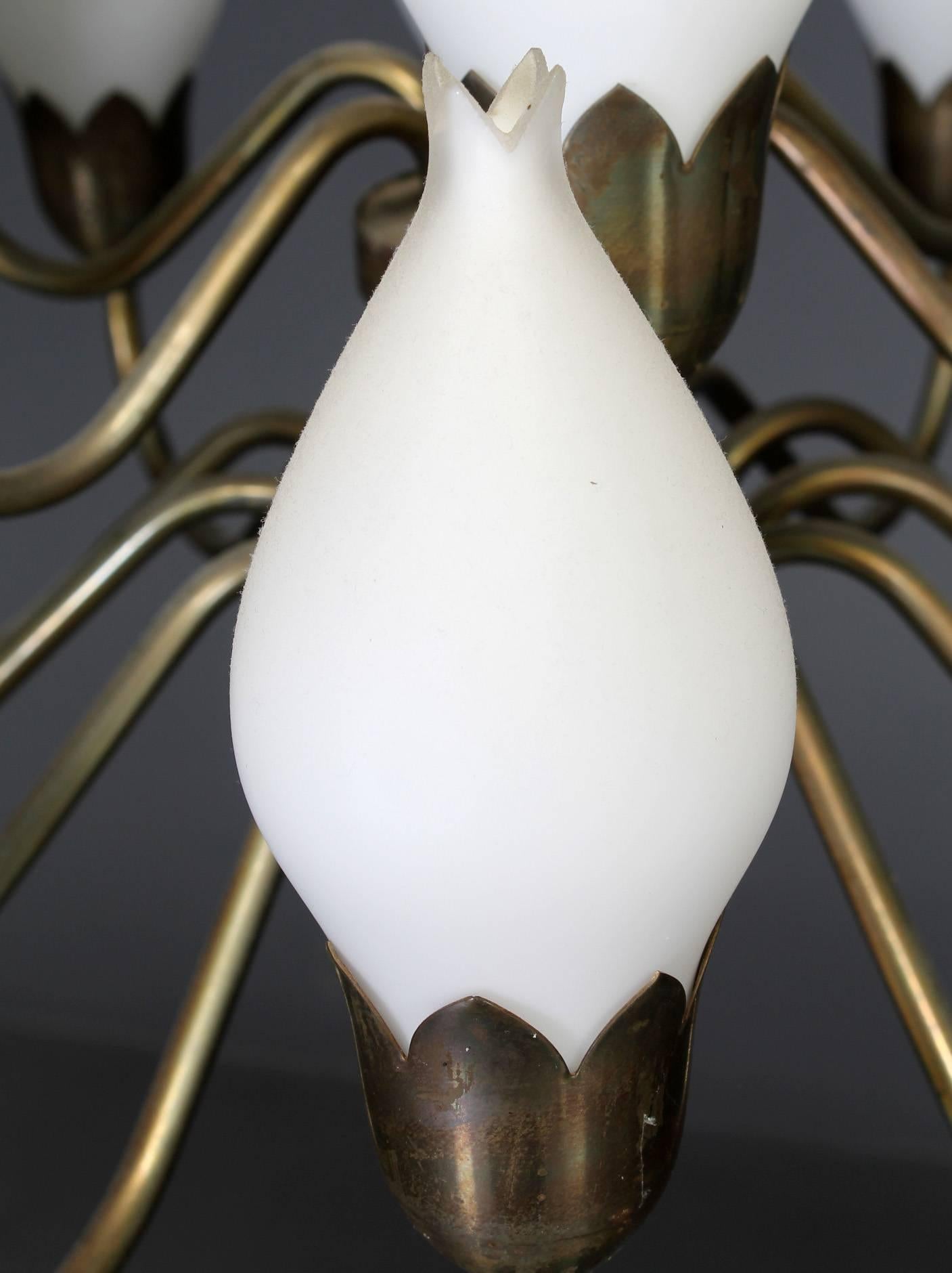 Danish Beautiful Large Chandelier by Fog & Mørup with Hand Blow Glass Tulips