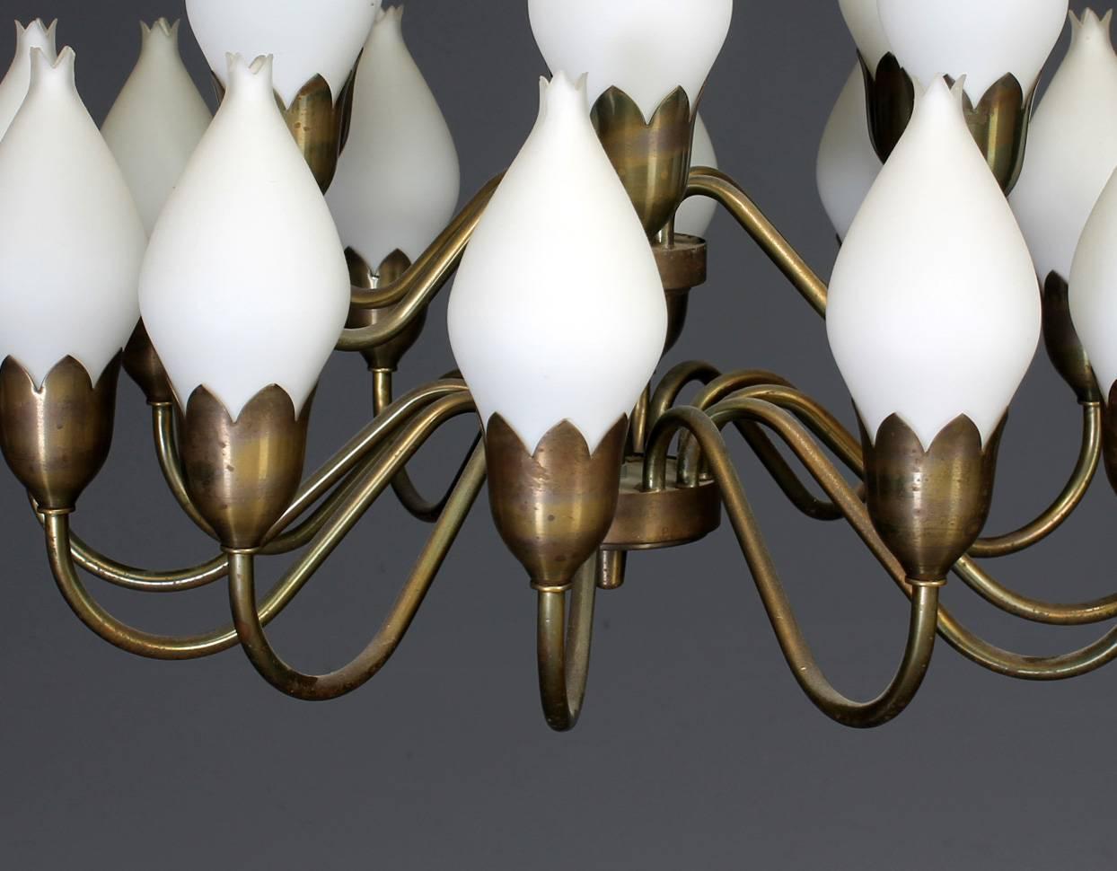 Beautiful Large Chandelier by Fog & Mørup with Hand Blow Glass Tulips In Excellent Condition In Vienna, AT