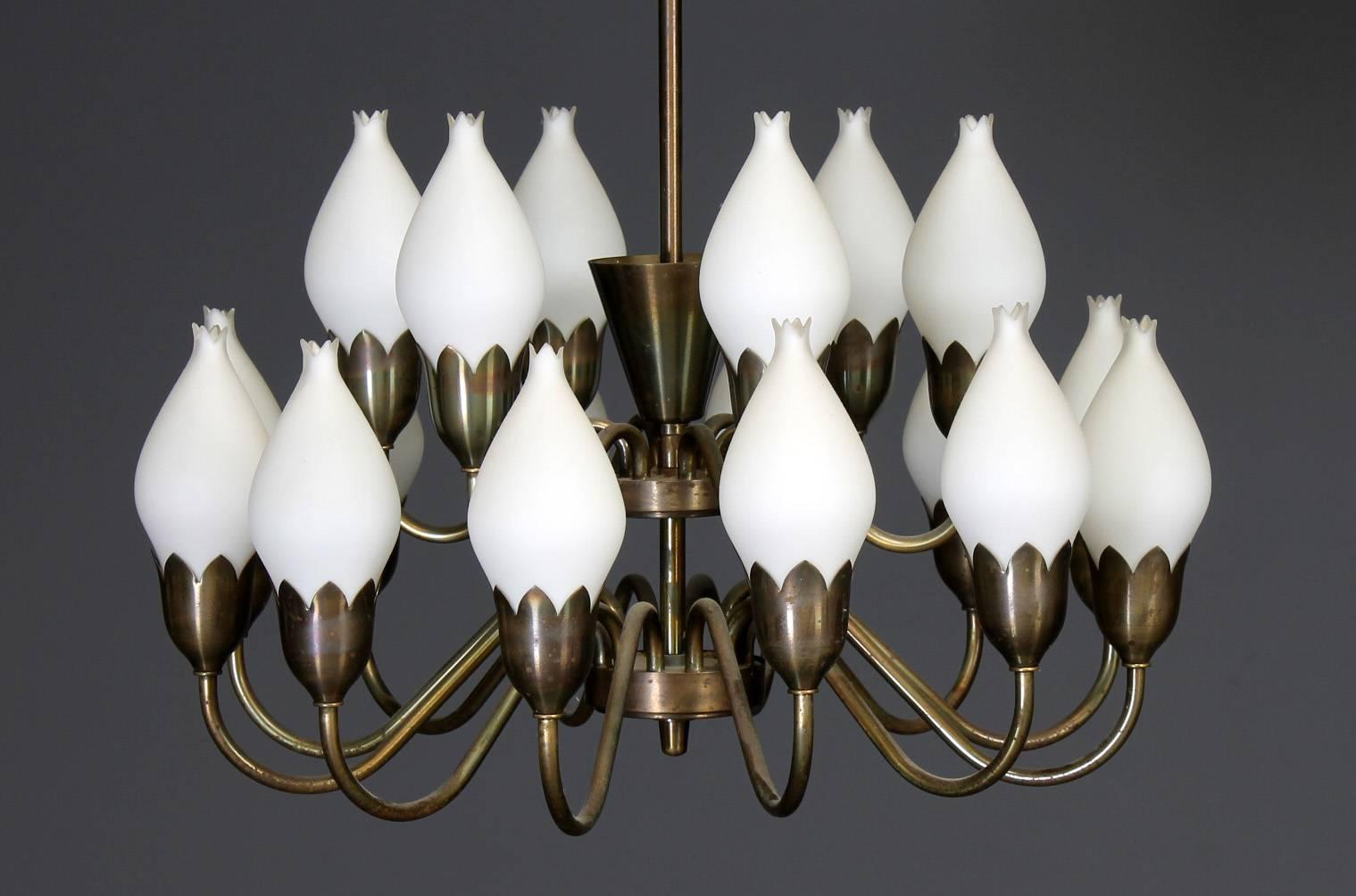 Beautiful Large Chandelier by Fog & Mørup with Hand Blow Glass Tulips 1