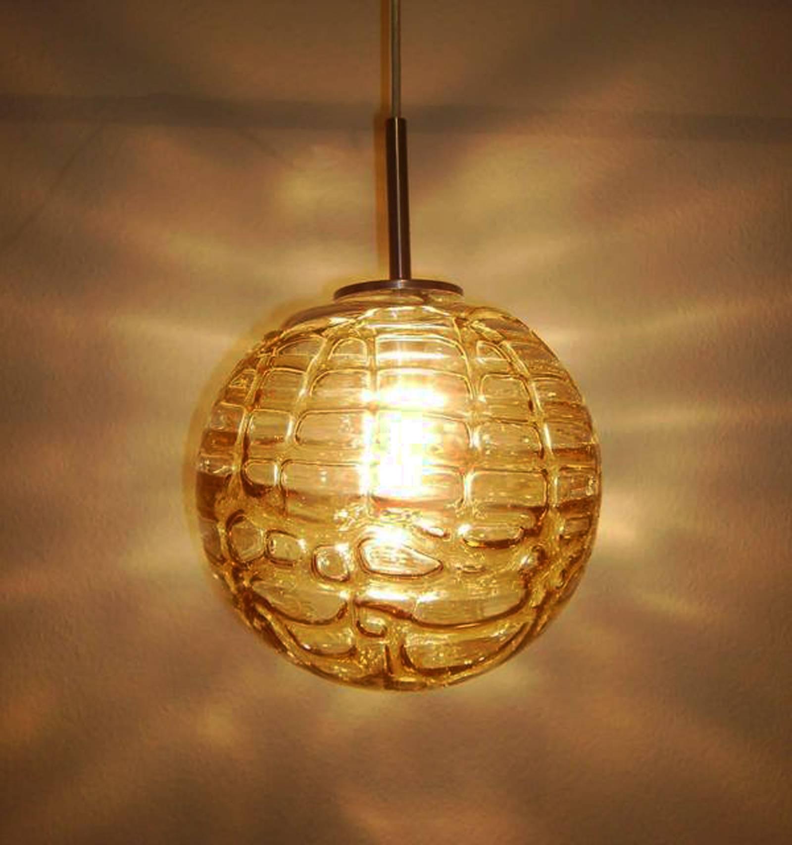 Mid-Century Modern Large Doria Amber Globe Pendant For Sale