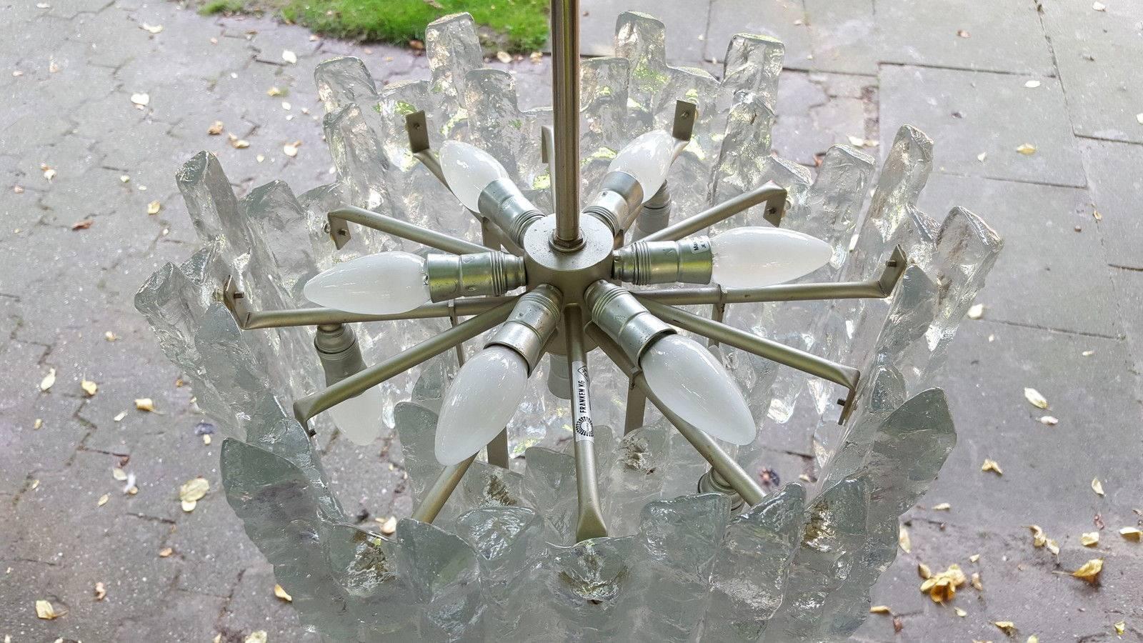 German Beautiful Mid-Century Kalmar Ice Glass Chandelier