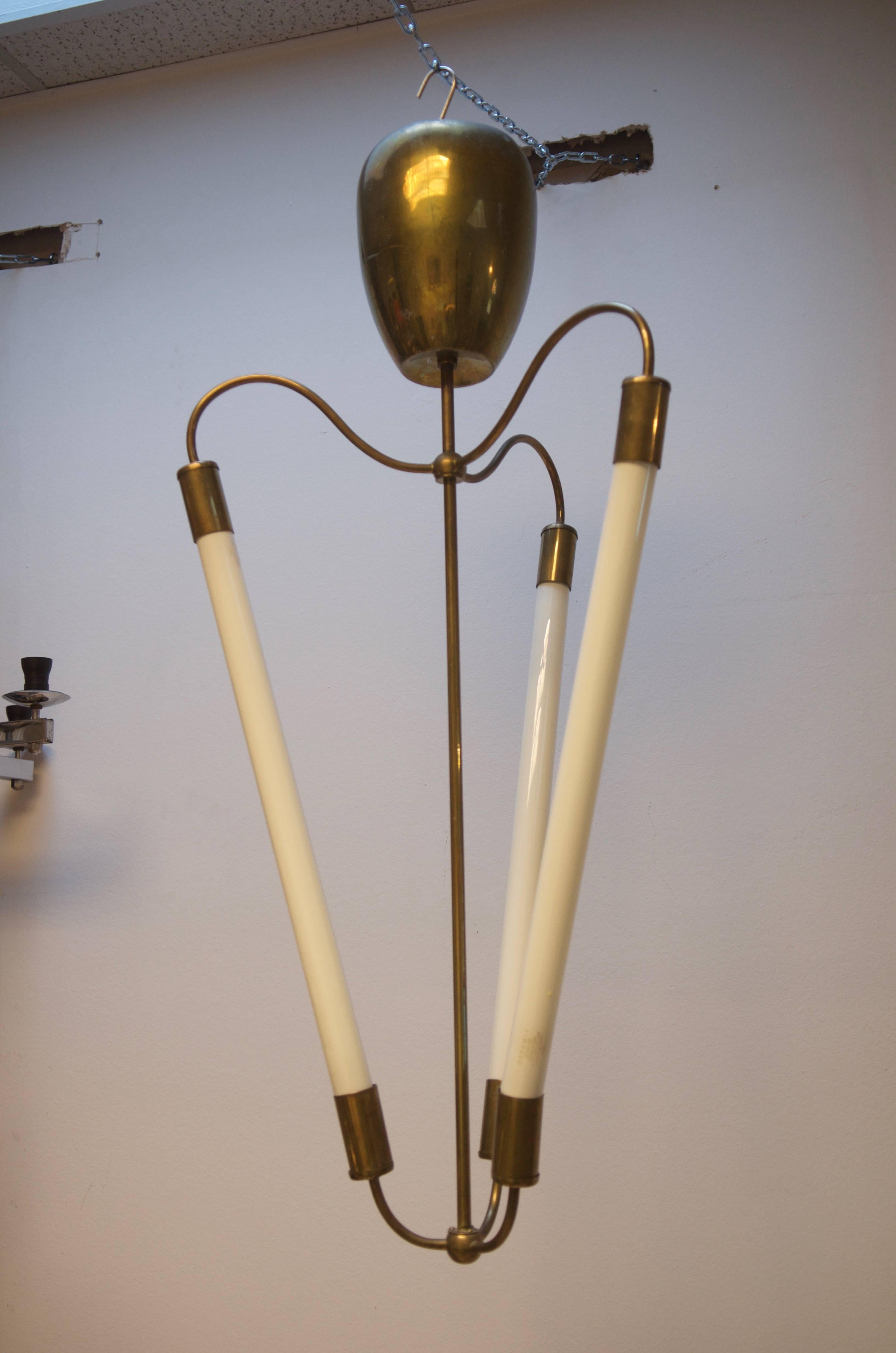 German Bauhaus Tube Light Chandelier Attributed to Kaiser Leuchten