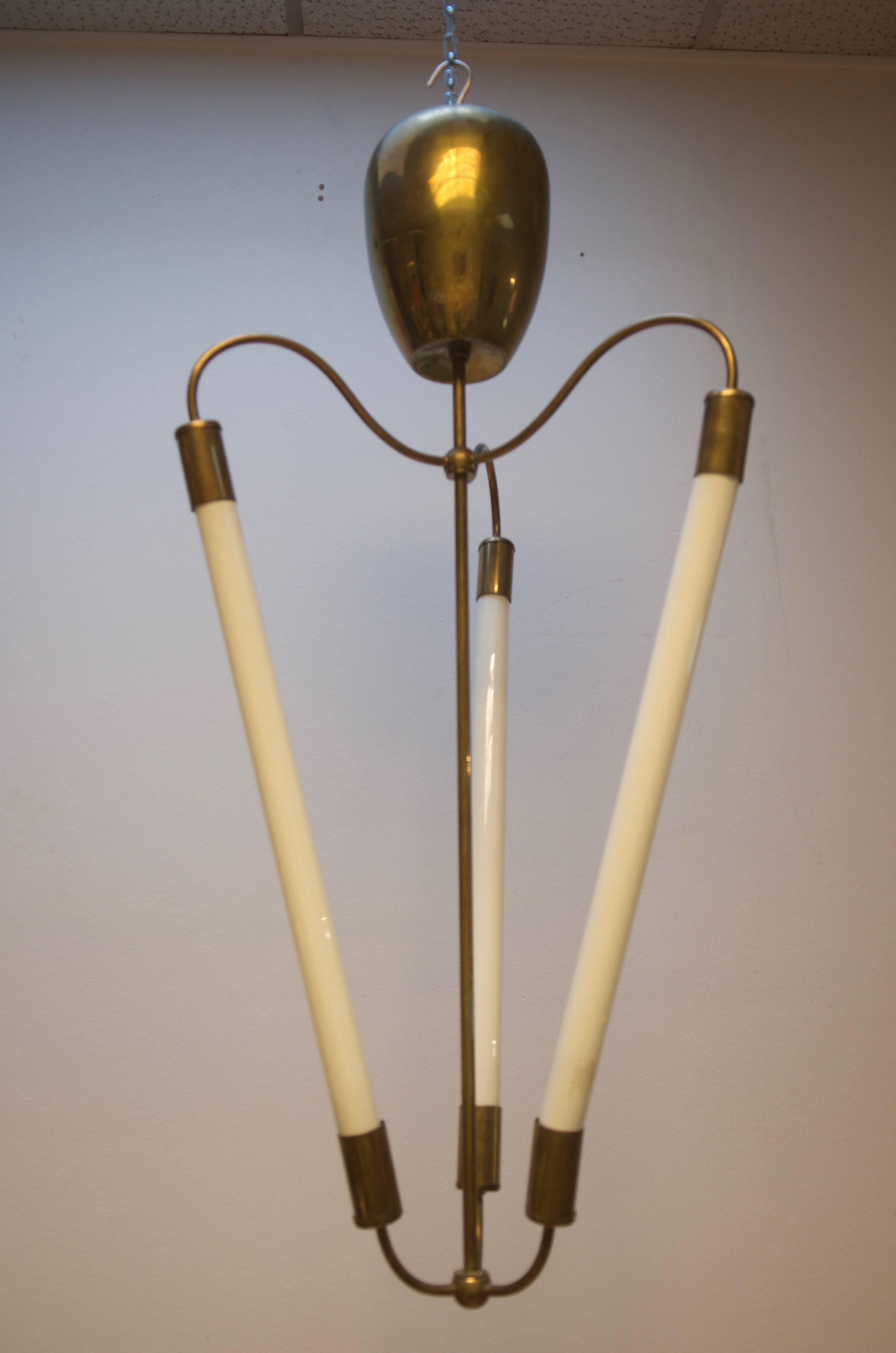 Mid-20th Century Bauhaus Tube Light Chandelier Attributed to Kaiser Leuchten