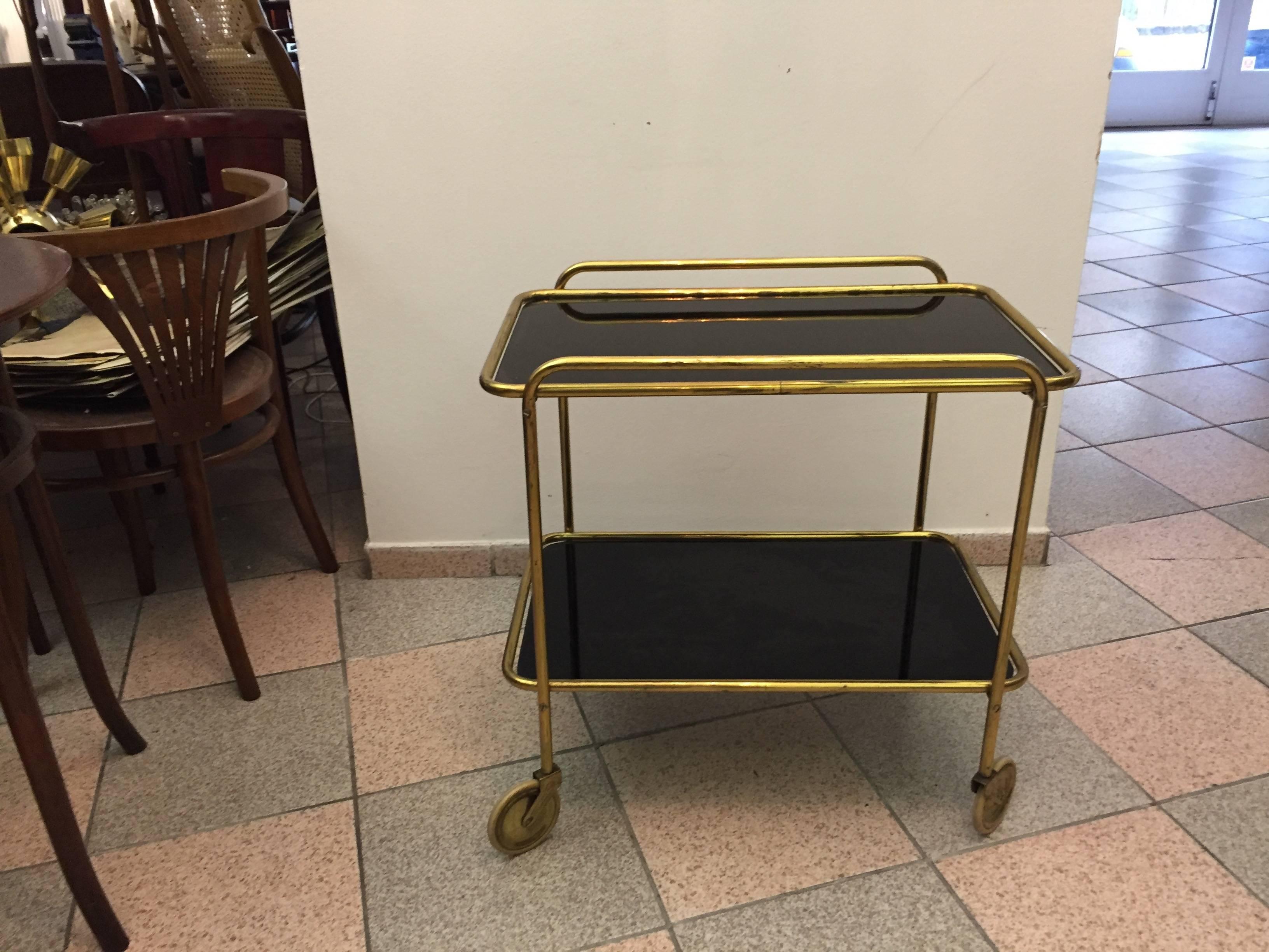 Mid-Century Modern Italian Brass Bar Cart, Trolley from the 1960s