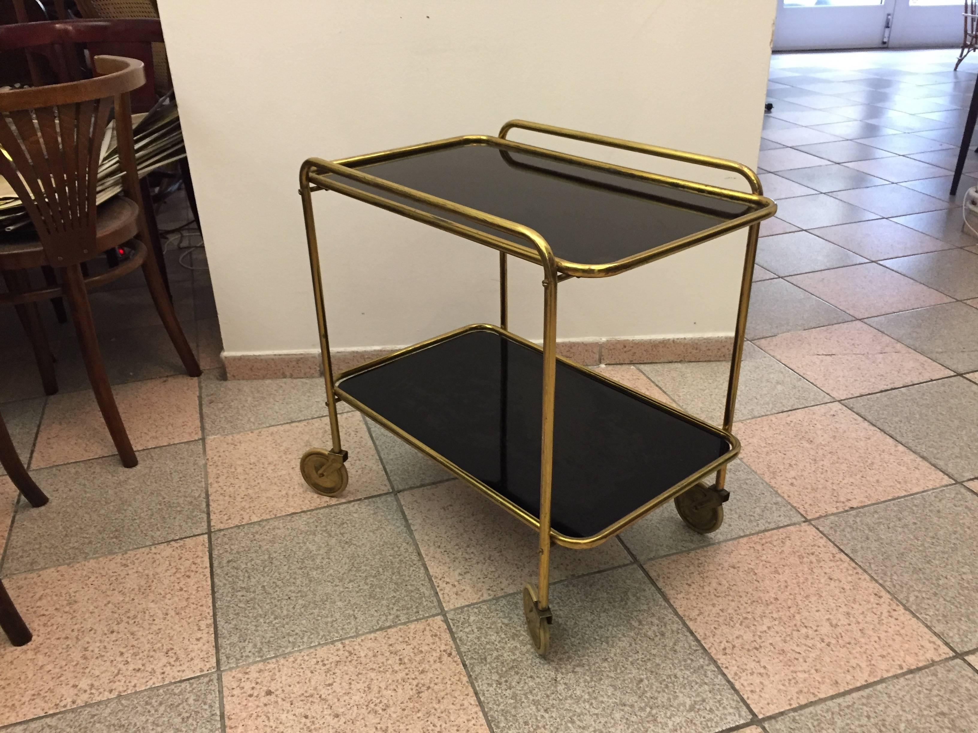 Blackened Italian Brass Bar Cart, Trolley from the 1960s