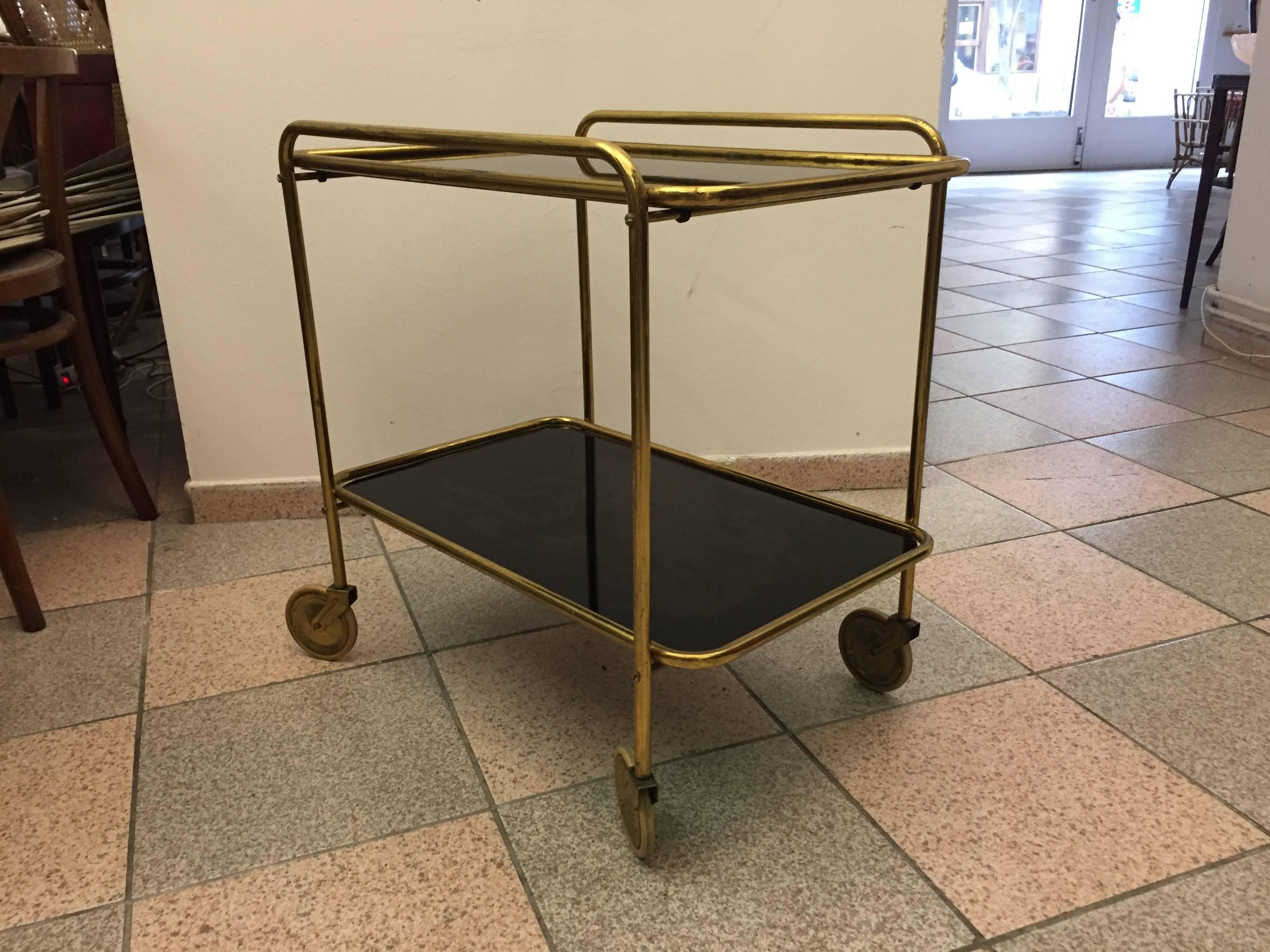 Italian Brass Bar Cart, Trolley from the 1960s In Good Condition In Vienna, AT