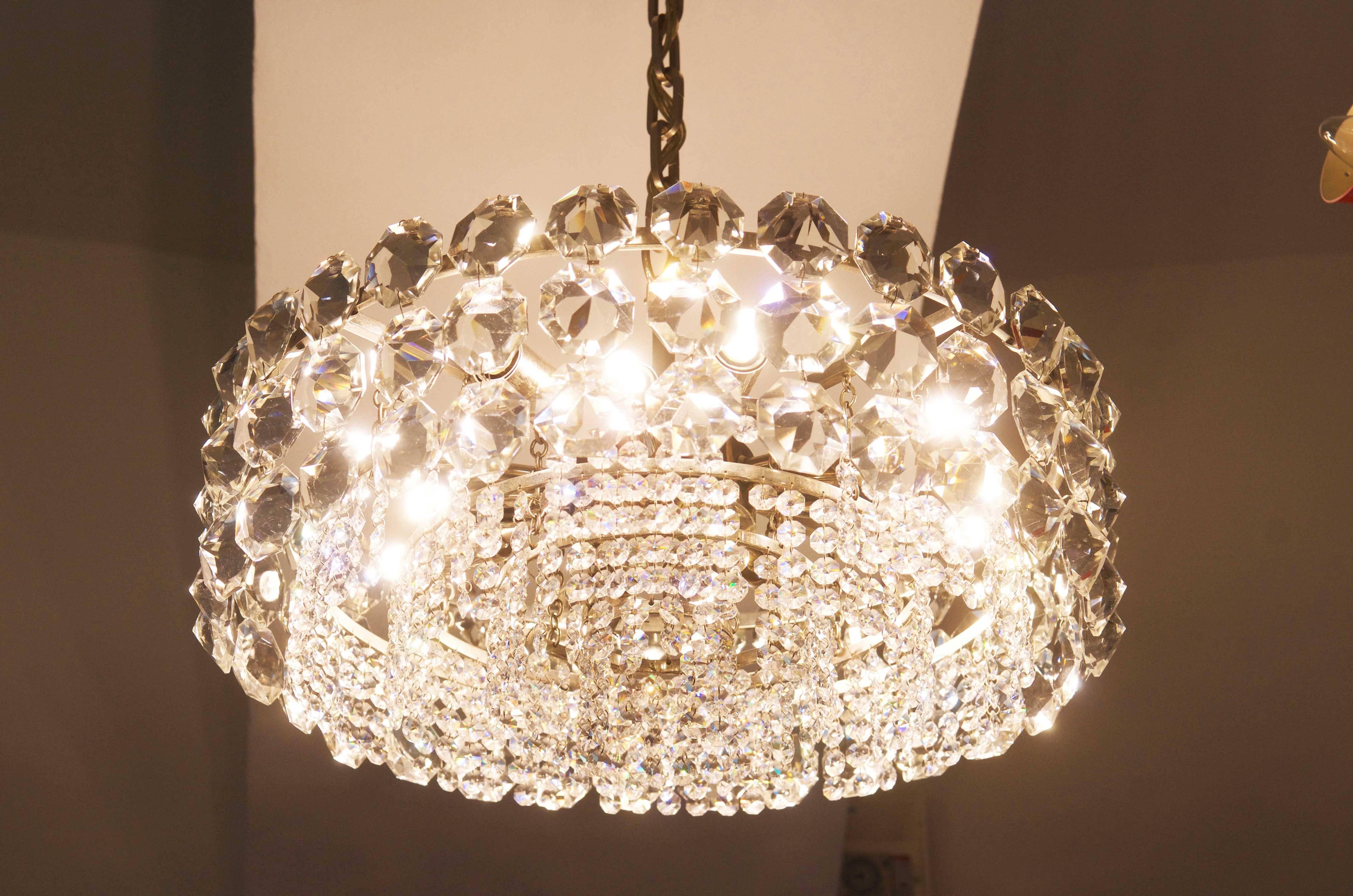 Brass Stunning Large Crystal Glass Chandelier by Bakalowits For Sale