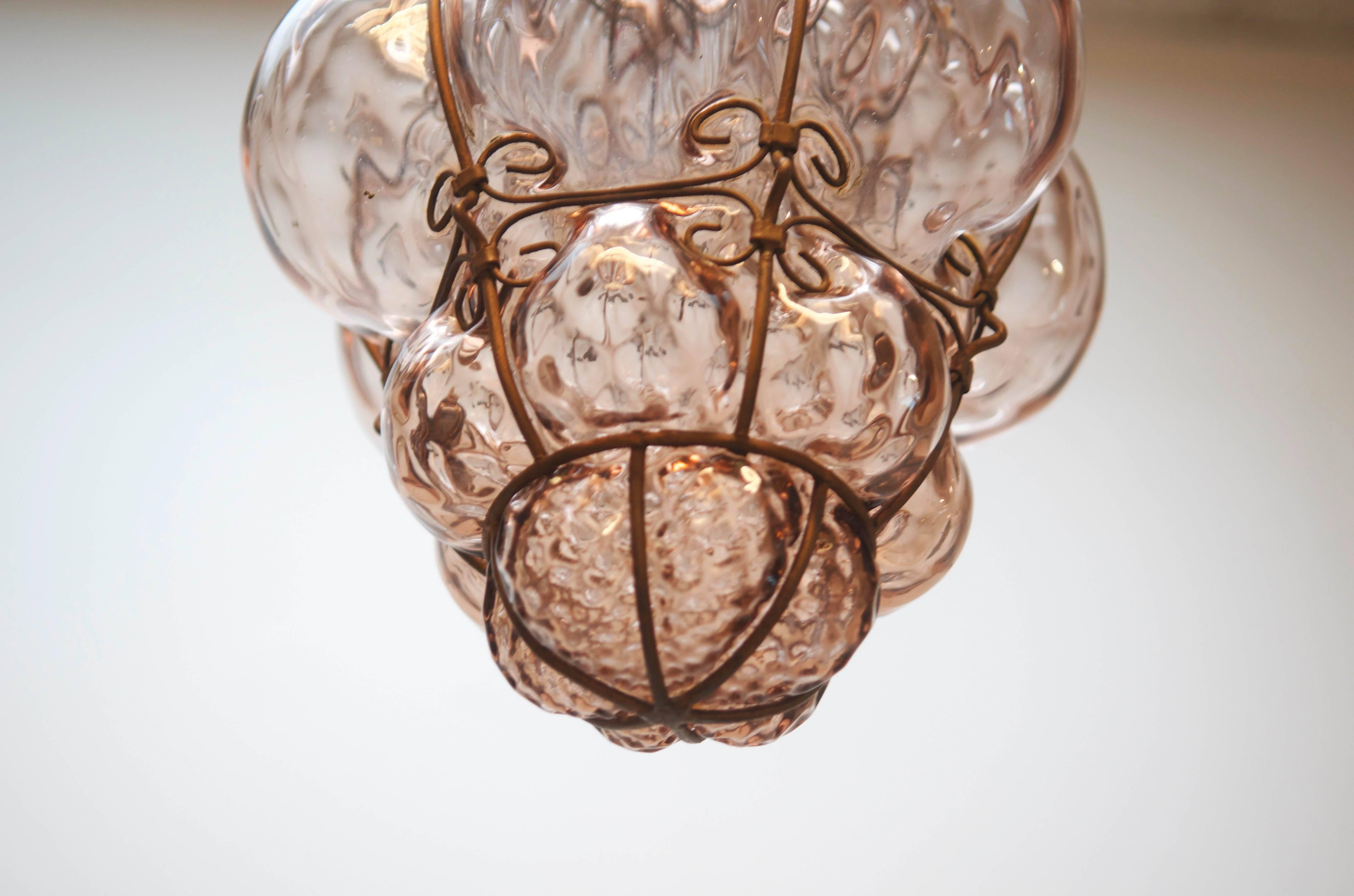 Mid-Century Modern Seguso Murano Caged Glass Pendant Light