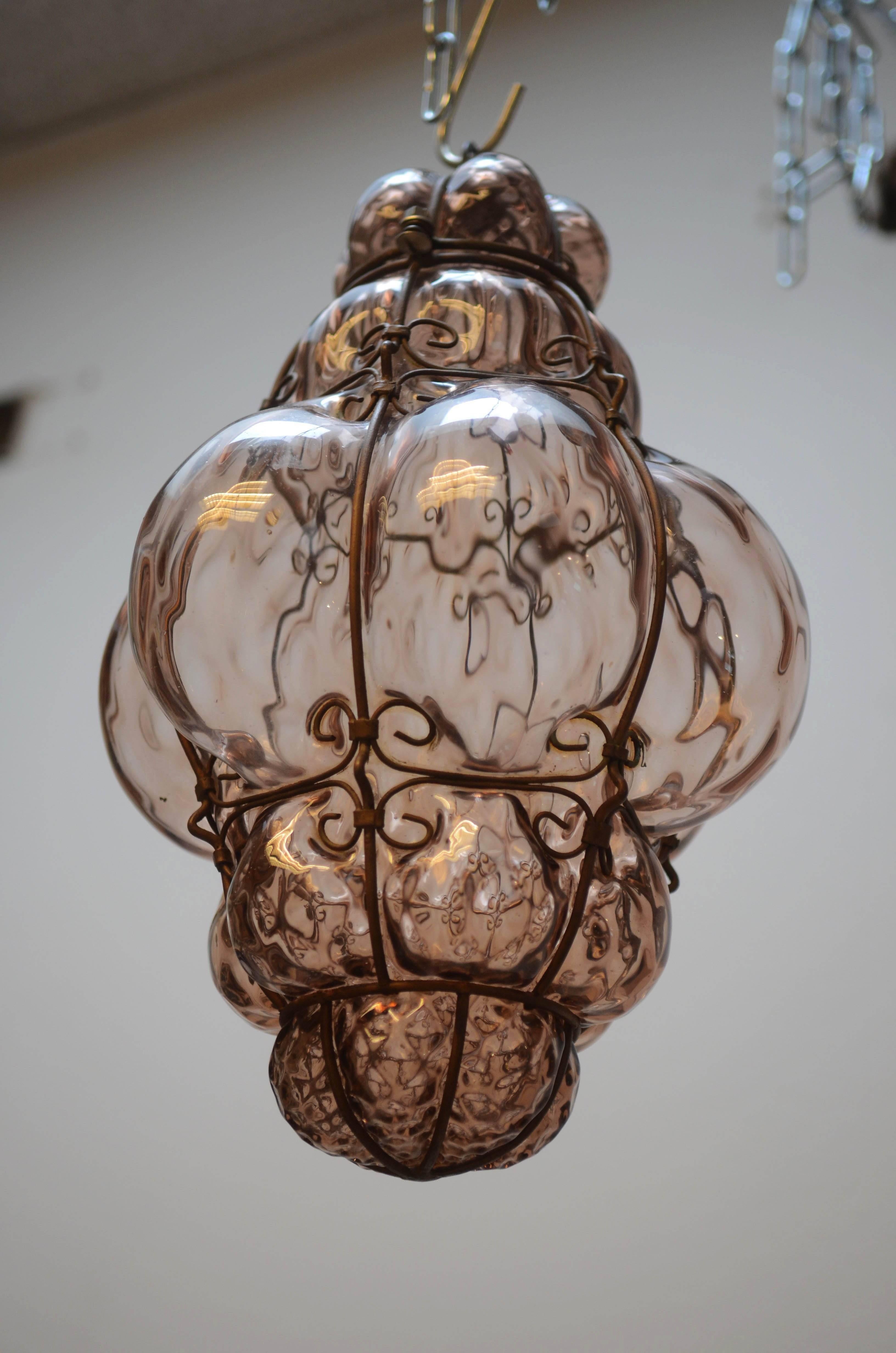 Italian Seguso Murano Caged Glass Pendant Light